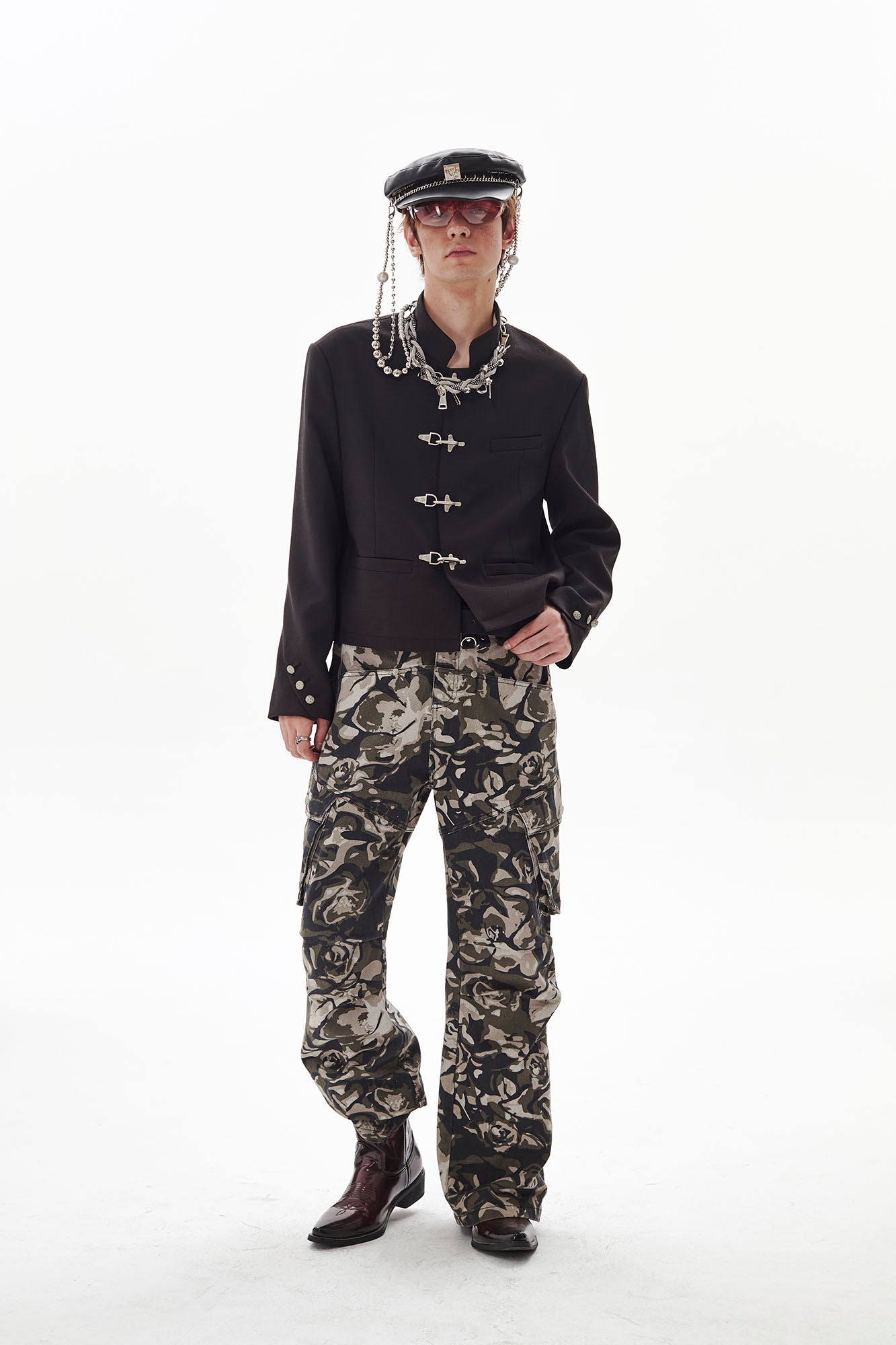 PASET Frog Buckle Stand Collar Jacket