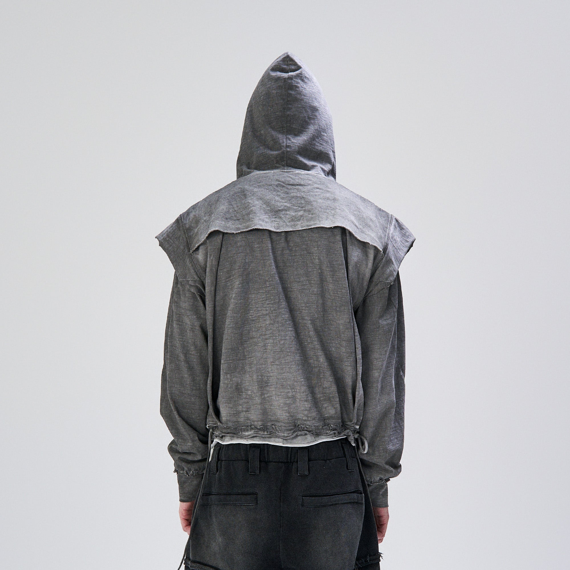 FLYERRER Distressed Layered Drawstring Hooded Jacket, premium urban and streetwear designers apparel on PROJECTISR.com, FLYERRER