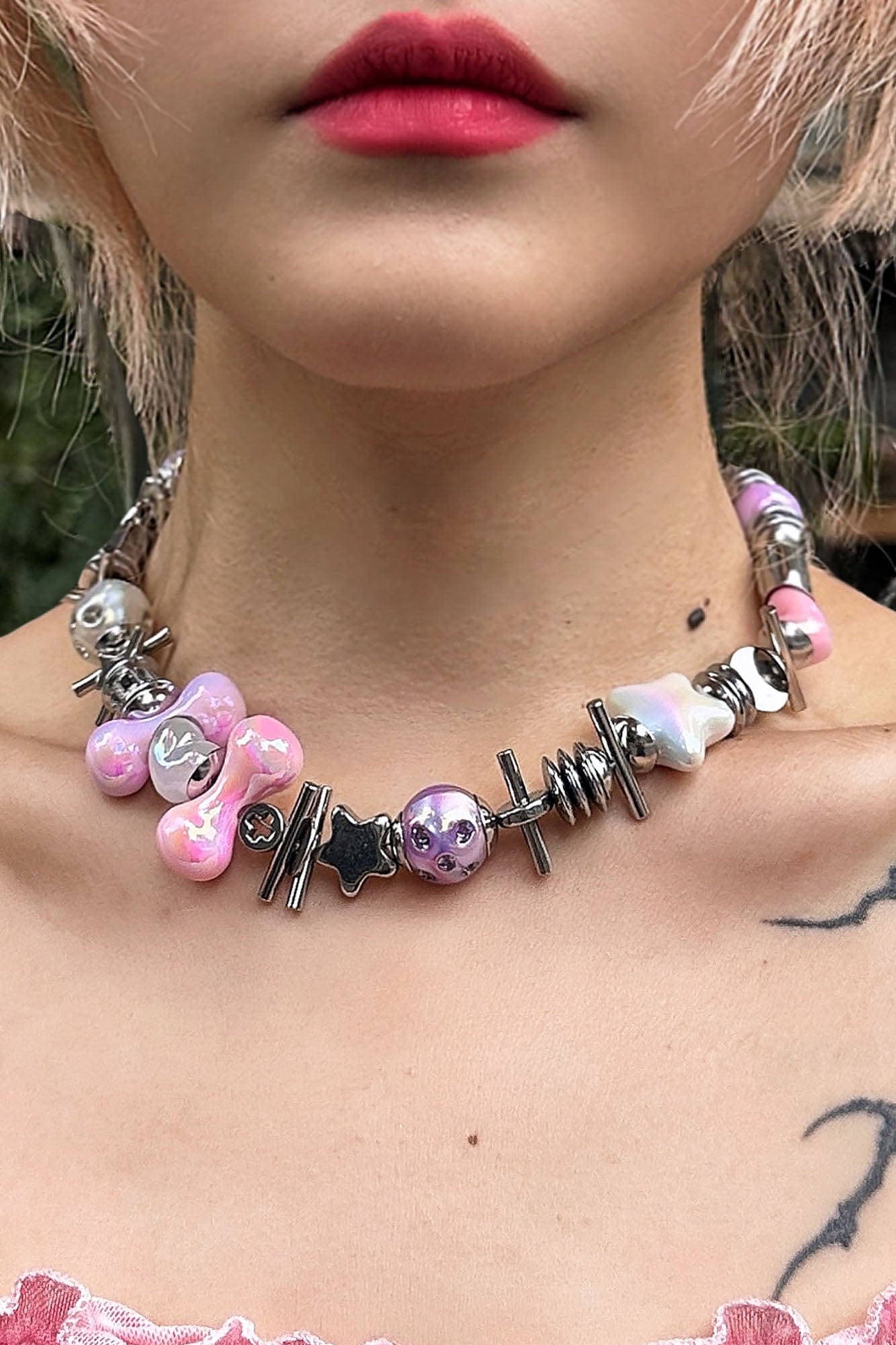 ILLUSORY Time Machine Mixed Beads Charm Necklace