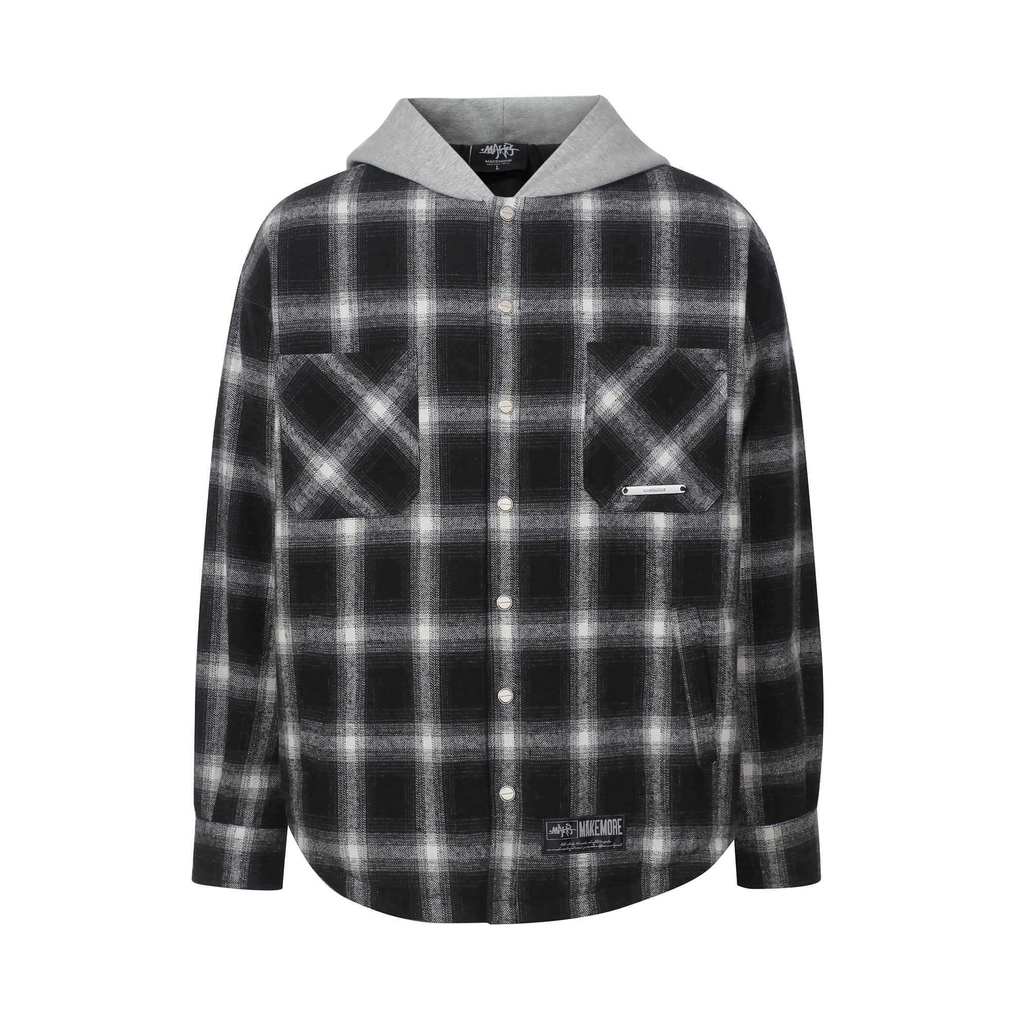 MAKEMORE Plaid Pocket Hooded Insulated Shirt