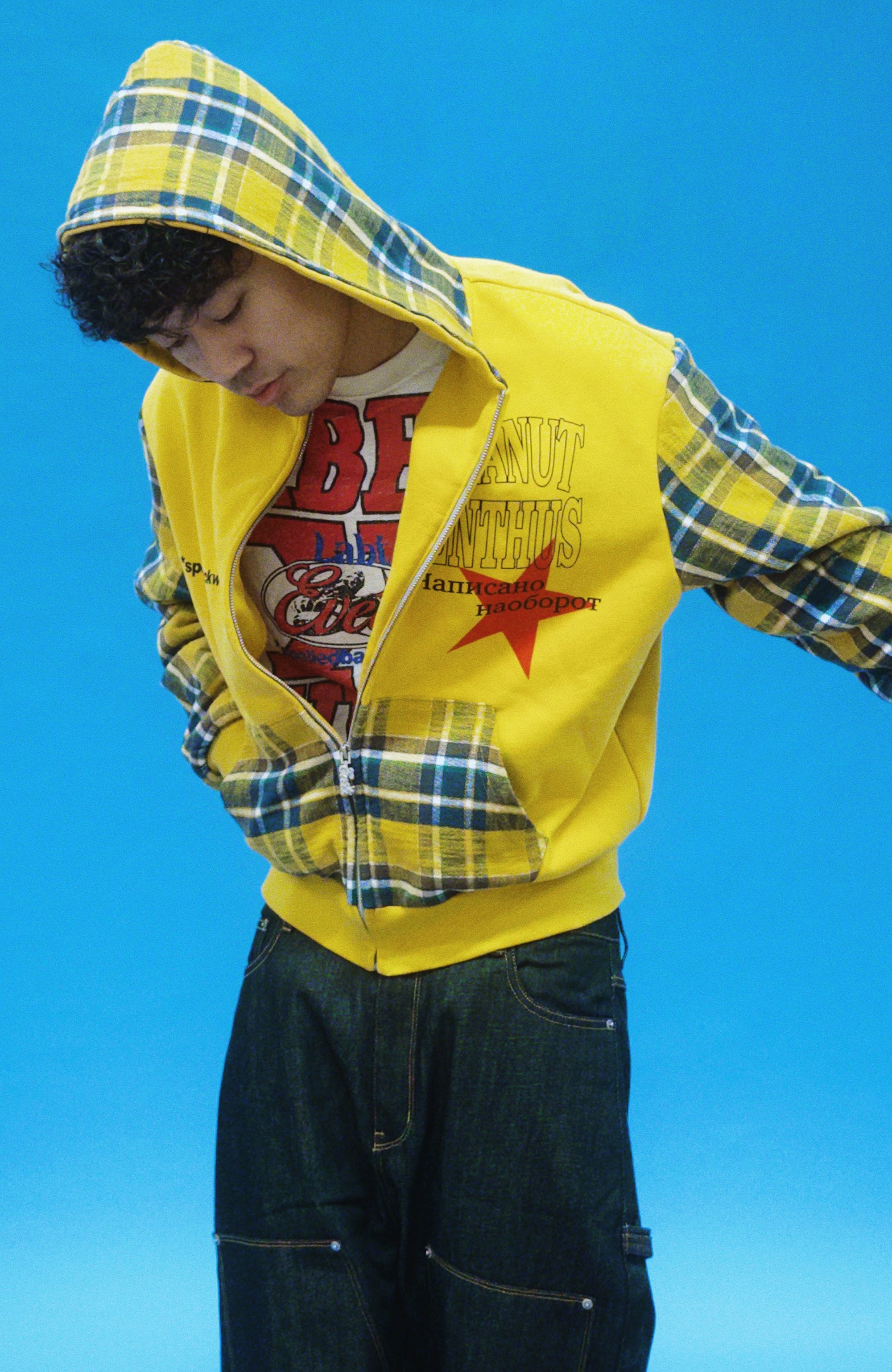 EVETS Plaid Panel Zip-Up Street Hoodie, premium urban and streetwear designers apparel on PROJECTISR.com, EVETS