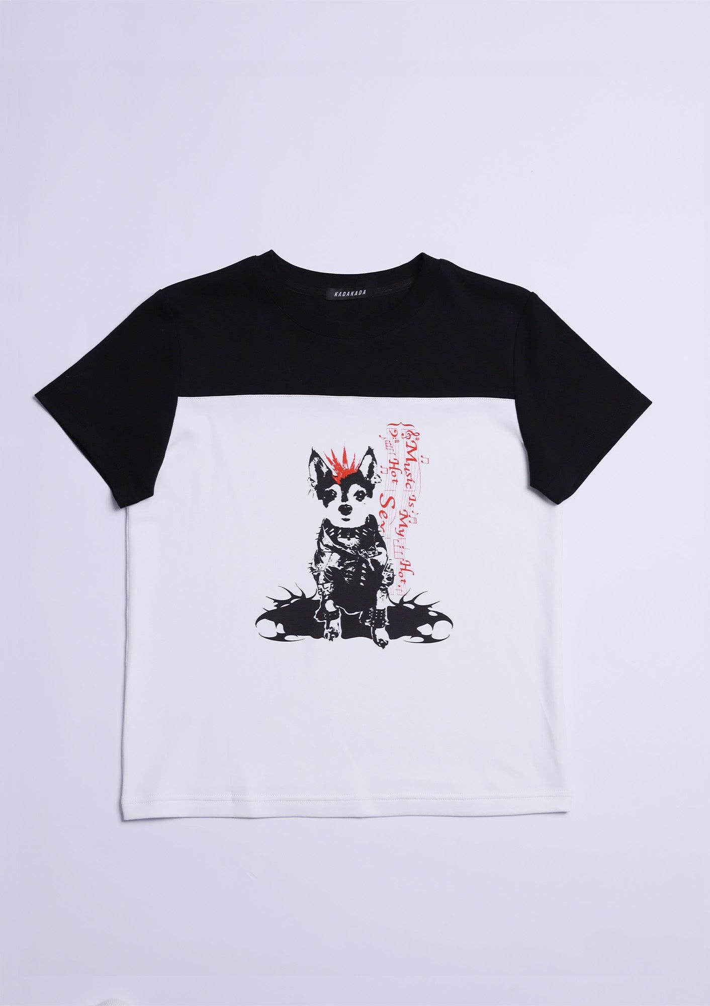 KADAKADA Punk Pup Graphic Spliced T-Shirt, premium urban and streetwear designers apparel on PROJECTISR.com, KADAKADA
