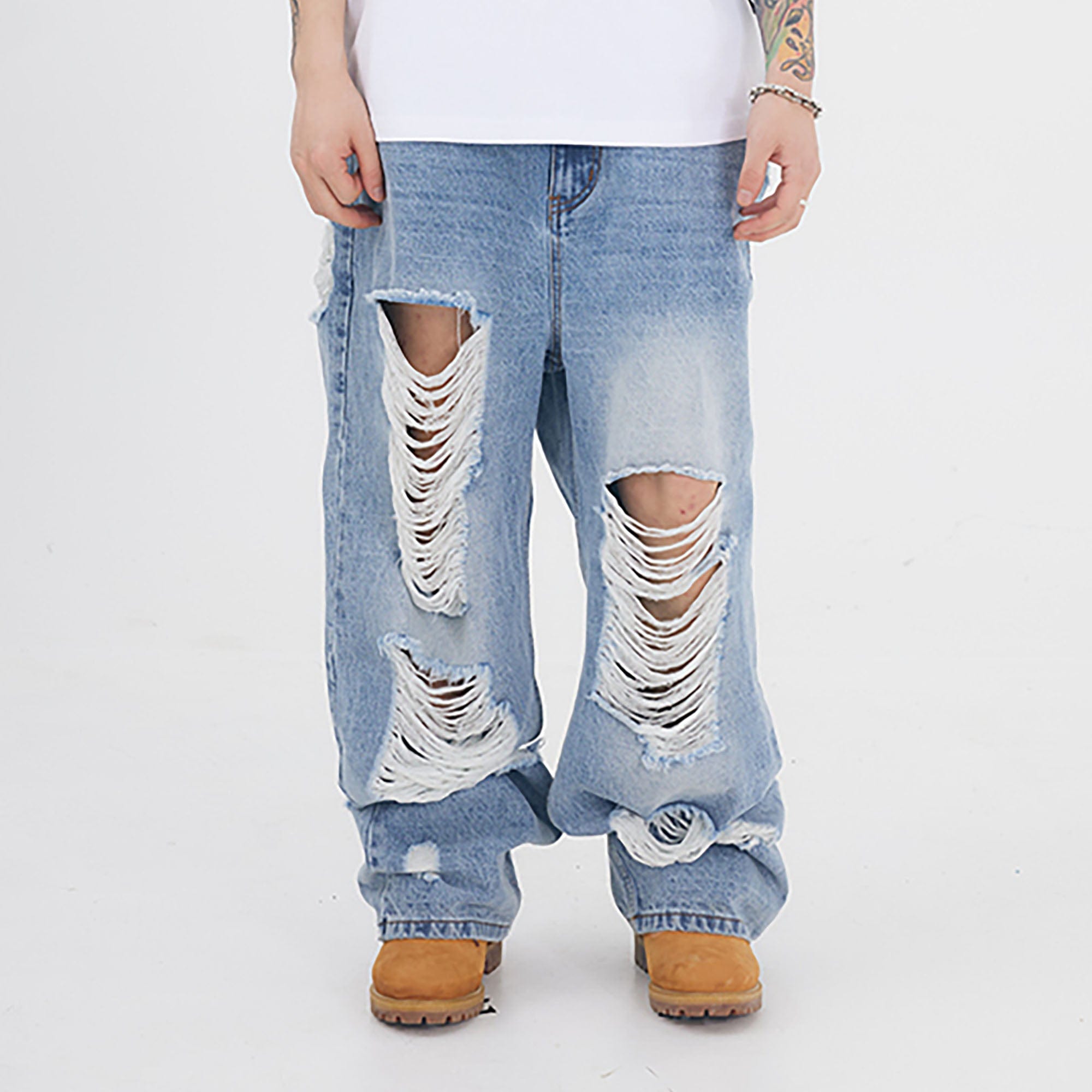 BLACK8MOB Heavy Ripped Washed Baggy Jeans