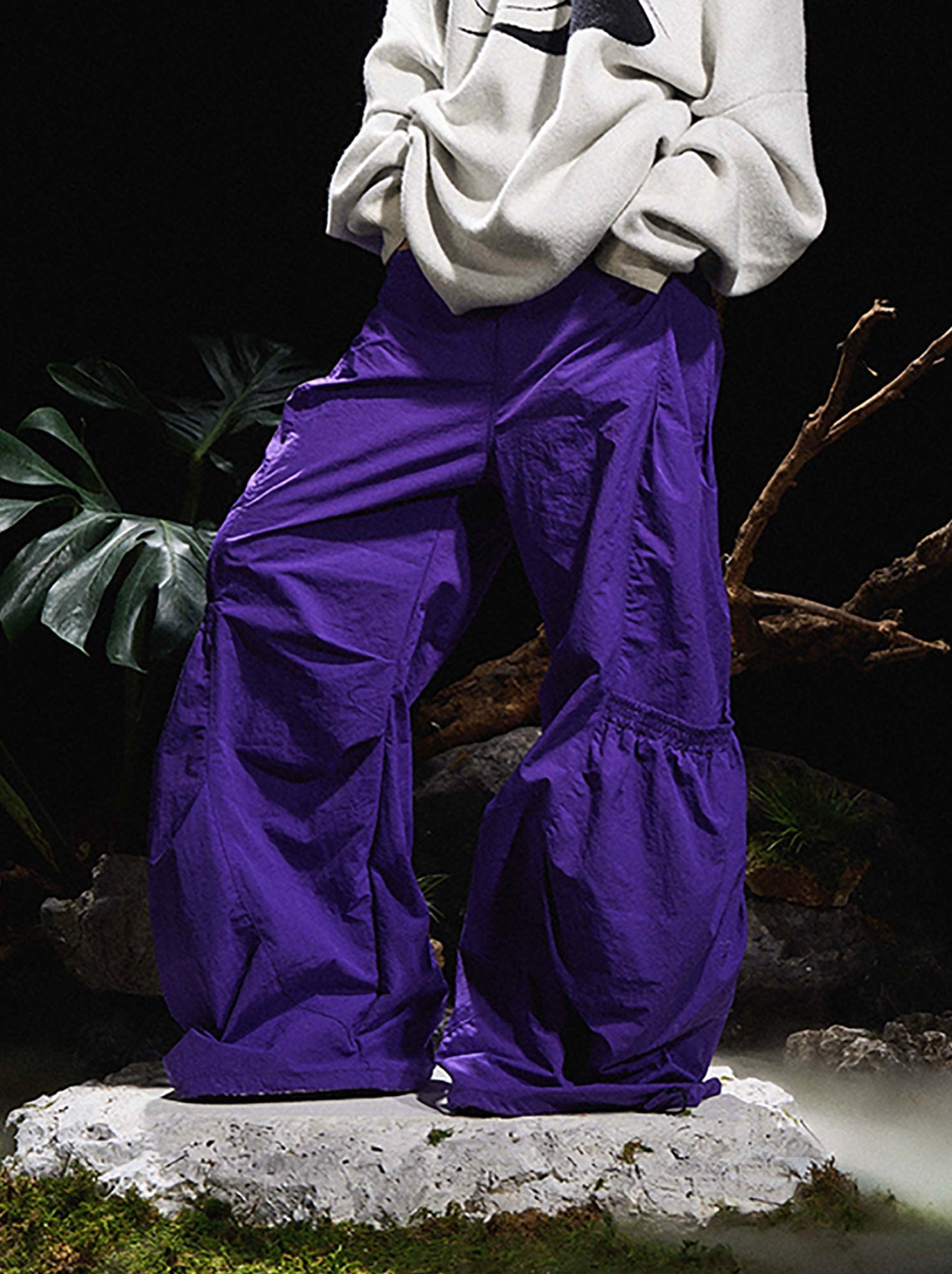 RELABEL Big-Pocket Pleated Oversized Curved Pants Purple, premium urban and streetwear designers apparel on PROJECTISR.com, RELABEL