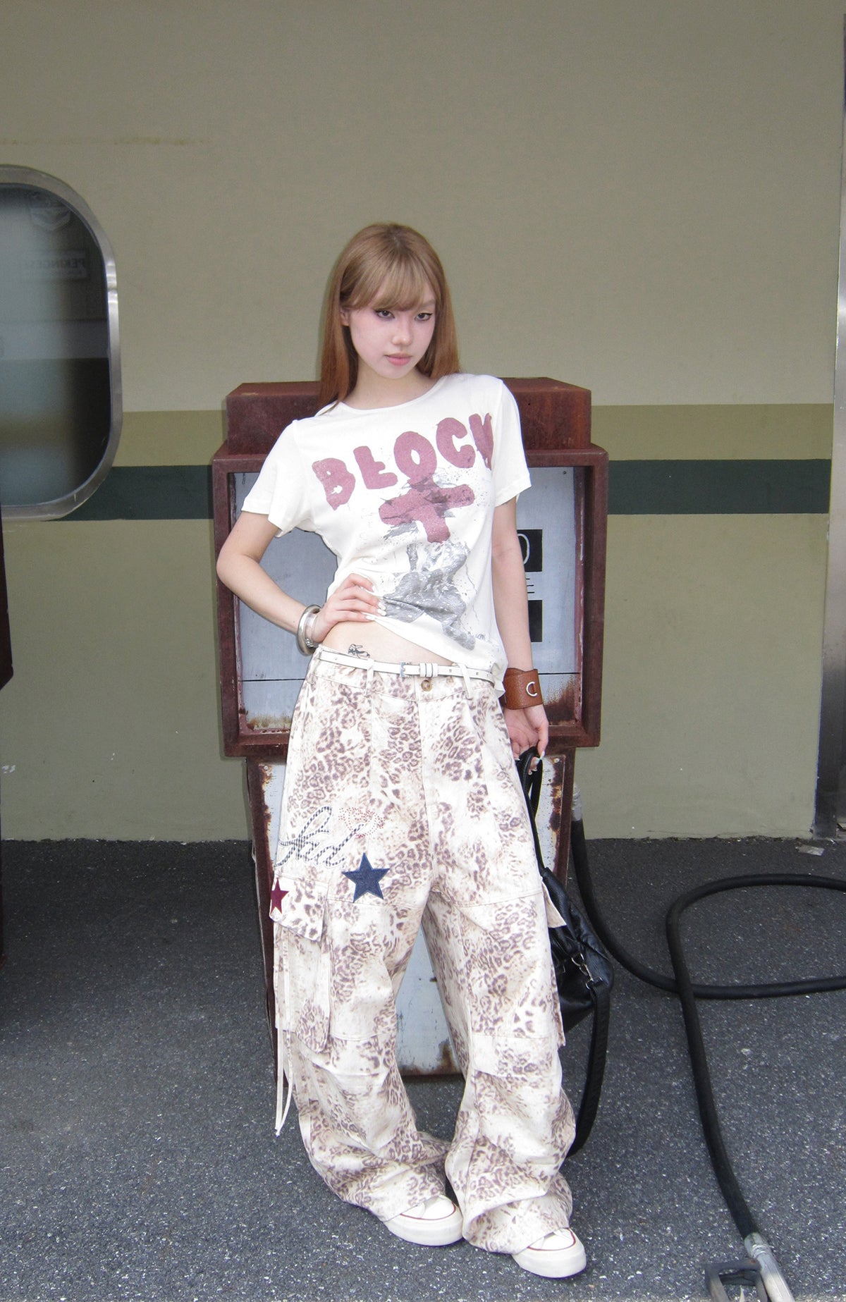 SADSOUP Leopard Star Patched Wide-Leg Pants