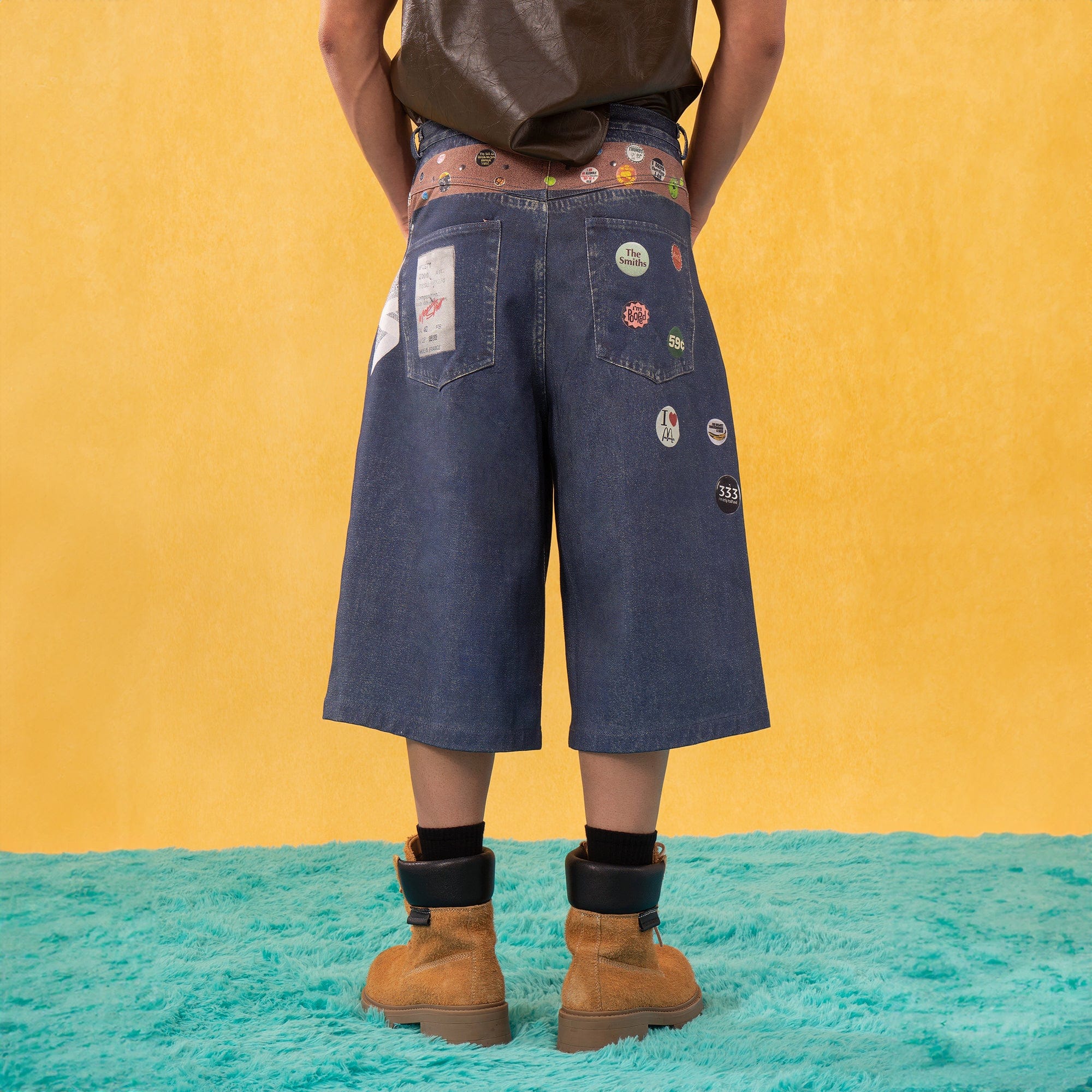 CLP Badge Belt Graphic Cropped Denim Shorts, premium urban and streetwear designers apparel on PROJECTISR.com, CLP