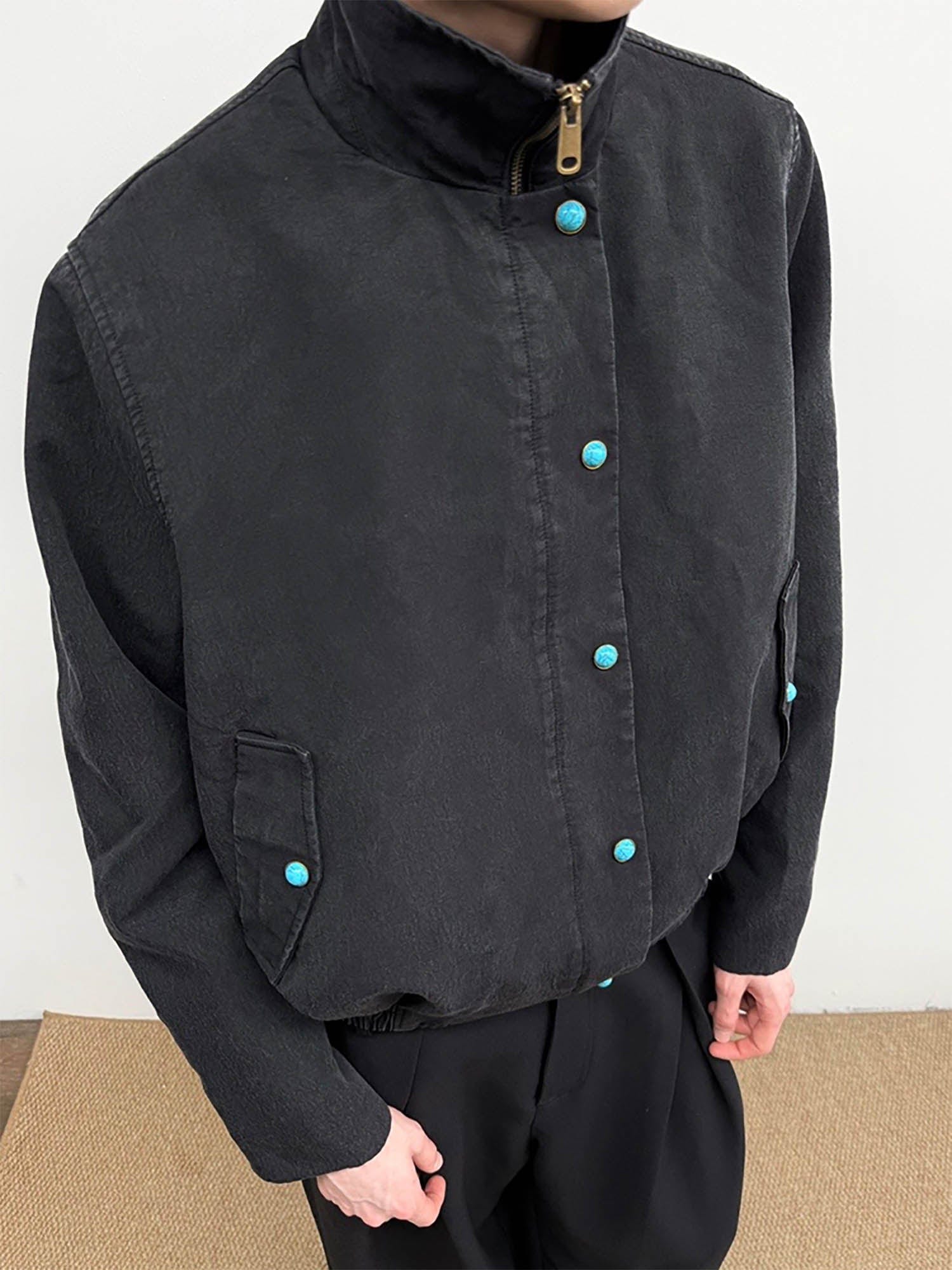 KREATE Gem Button Stand-Collar Wellington Jacket, premium urban and streetwear designers apparel on PROJECTISR.com, KREATE