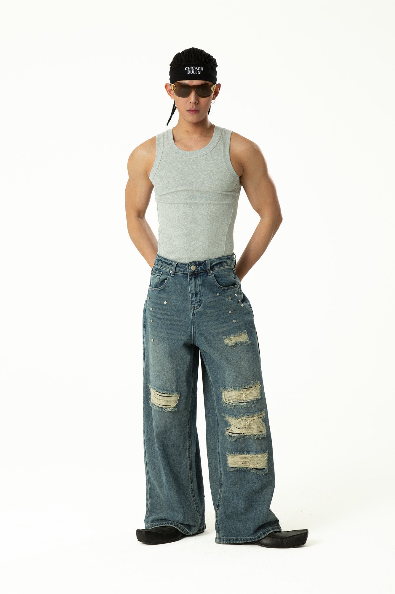 CLP Retro Washed Distressed Rivet Jeans, premium urban and streetwear designers apparel on PROJECTISR.com, CLP