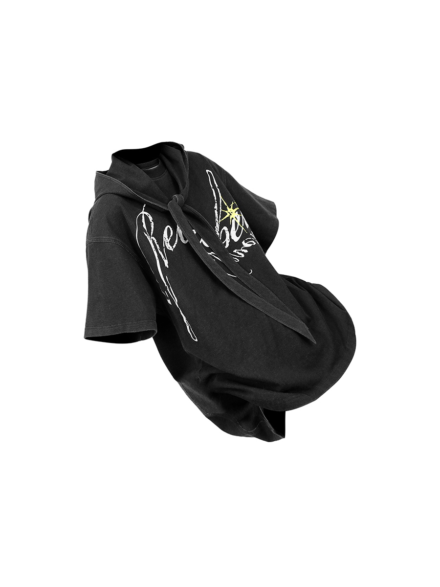 RELABEL Detachable Hood Washed Denim Tee, premium urban and streetwear designers apparel on PROJECTISR.com, RELABEL