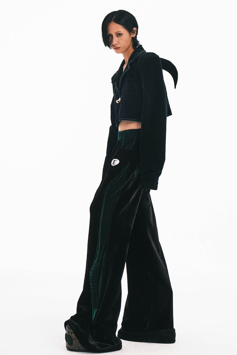 EMBRYO Devil Horned Velvet Cropped Jacket, premium urban and streetwear designers apparel on PROJECTISR.com, EMBRYO