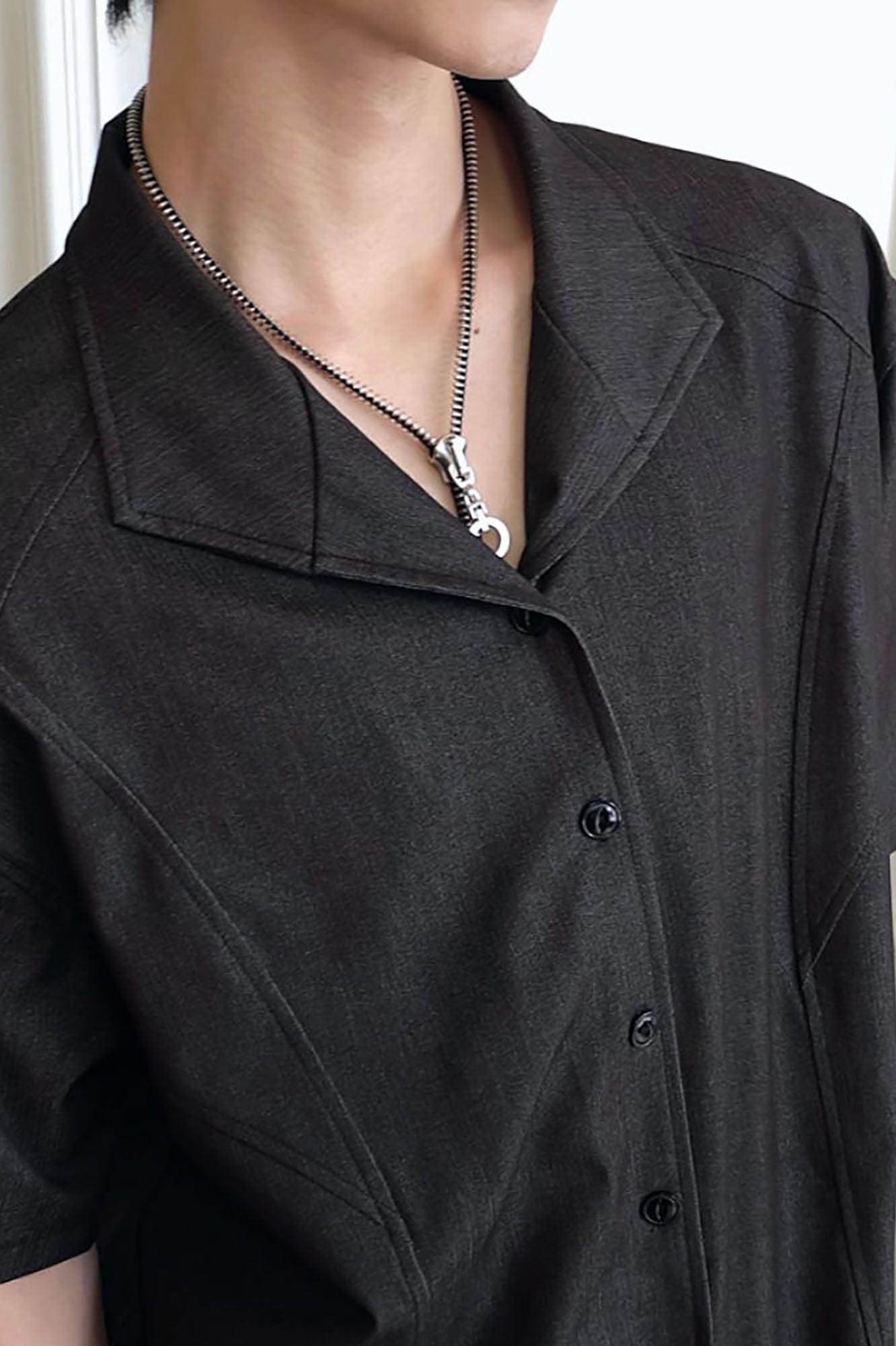 SSIN7 Satin Spliced V-Neck Half Shirt, premium urban and streetwear designers apparel on PROJECTISR.com, SSIN7