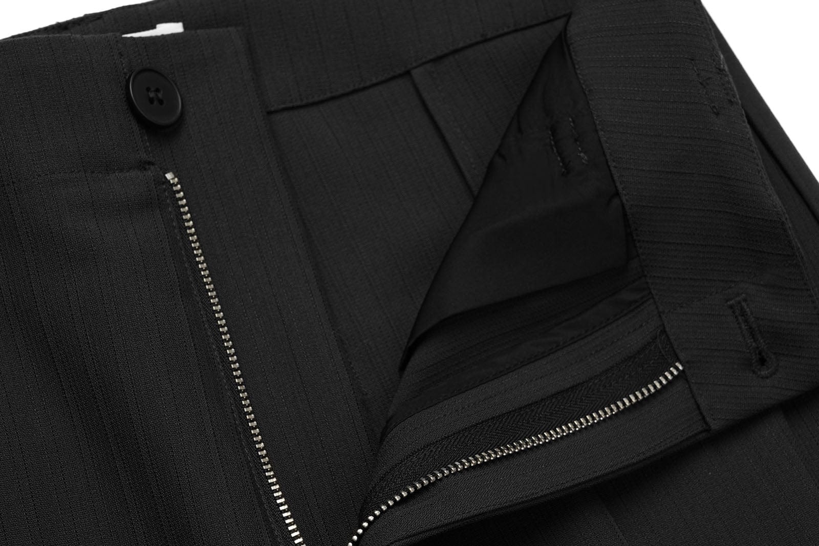 OKAYTHXBYE Pinstripe Twin Front Pleats Wide-Leg Pants, premium urban and streetwear designers apparel on PROJECTISR.com, OKAYTHXBYE