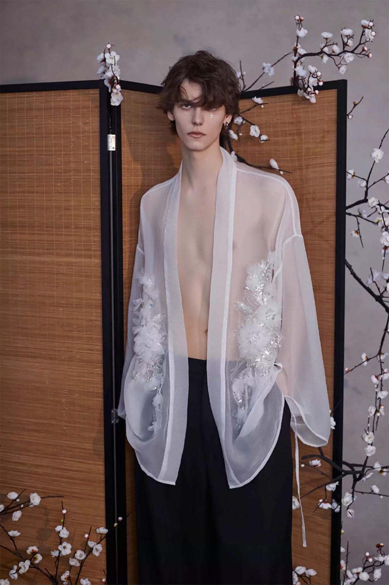 JIECHI Feathered Sequin Sheer Kimono Jacket, premium urban and streetwear designers apparel on PROJECTISR.com, JIECHI