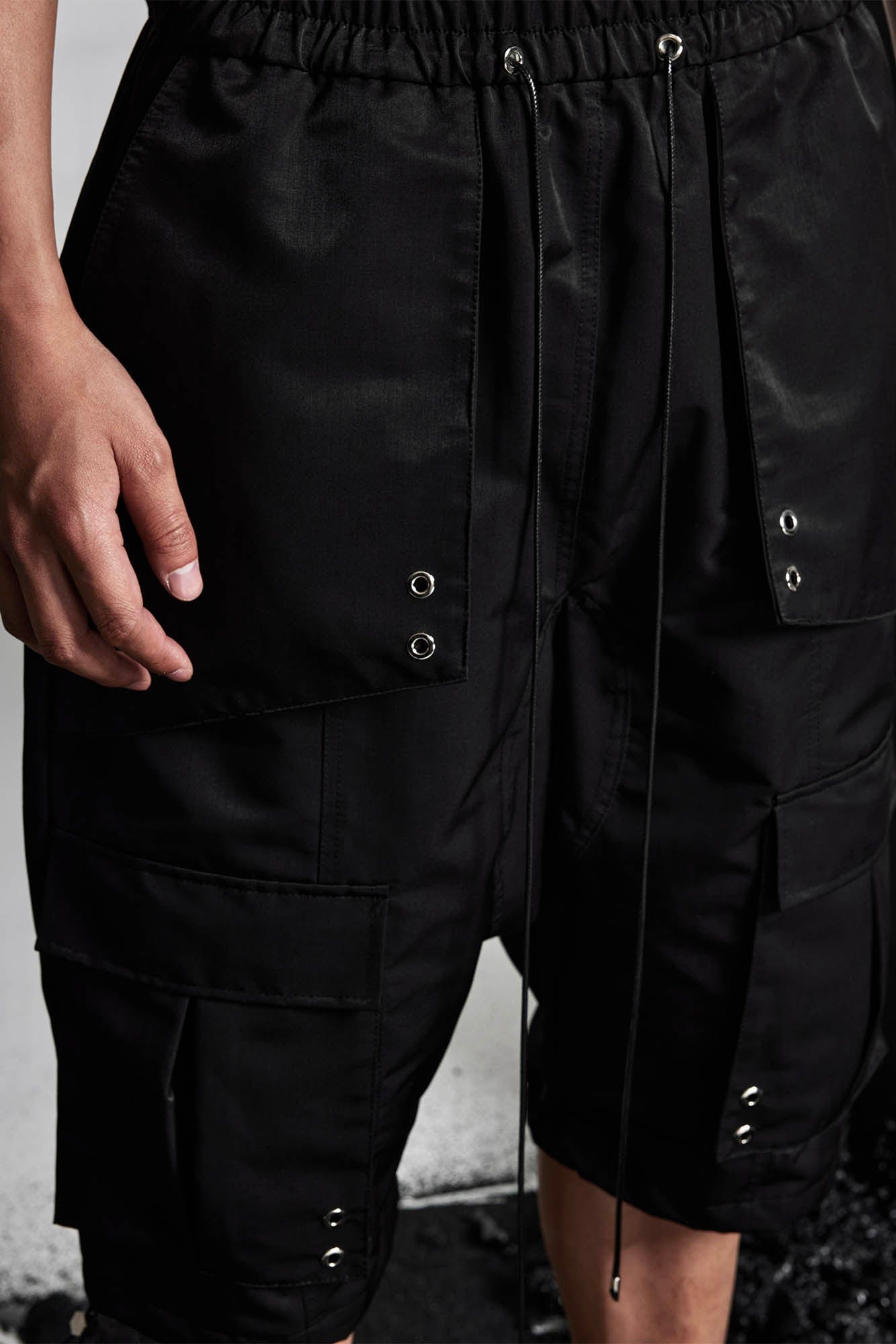 SSIN7 Multi-Pocket Satin Drawstring Shorts, premium urban and streetwear designers apparel on PROJECTISR.com, SSIN7