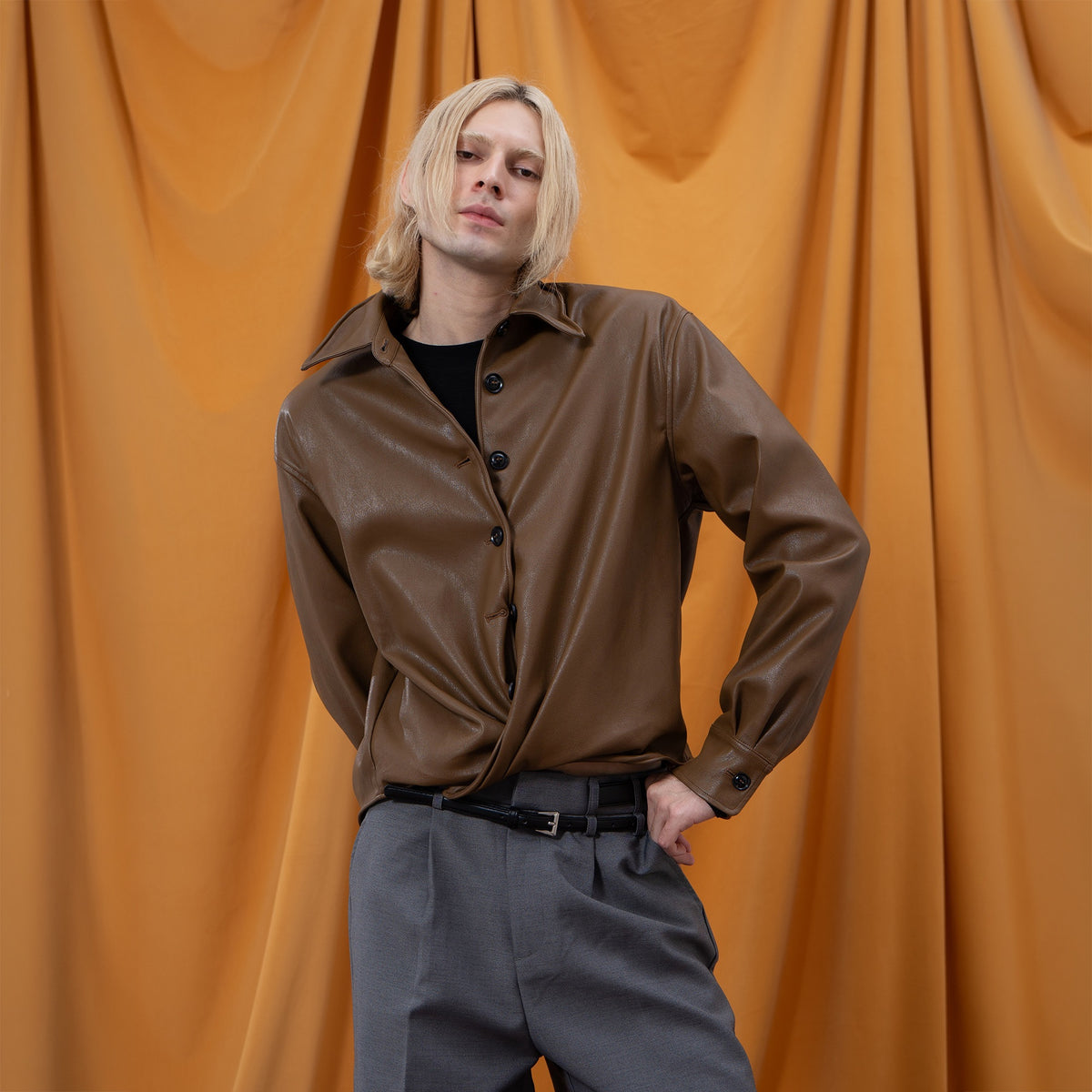 CLP Retro Adjustable-Hem Faux Leather Jacket