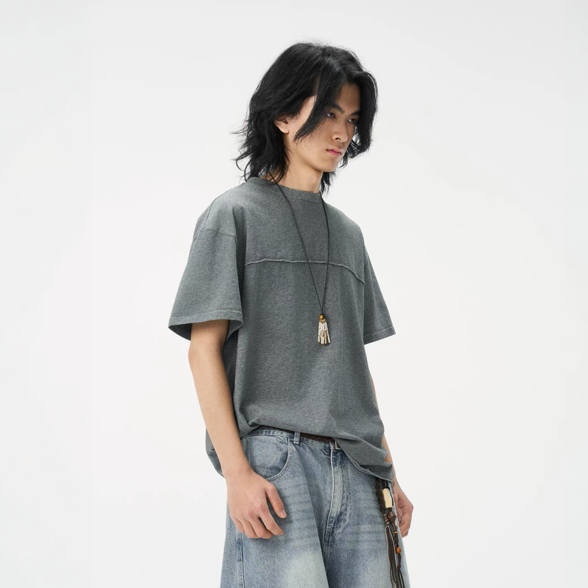 GONGHE REPUB Raw-Seam Cross-Neck T-Shirt, premium urban and streetwear designers apparel on PROJECTISR.com, GONGHE REPUB