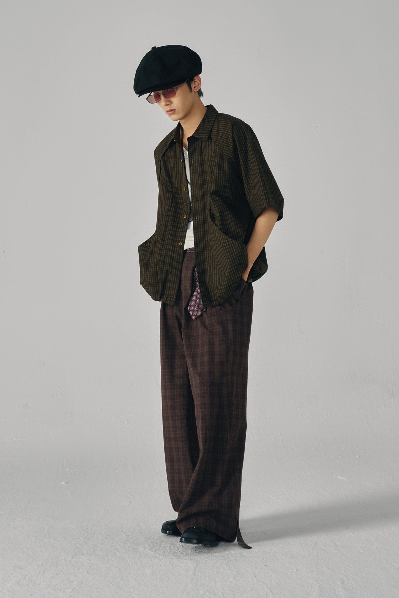 GONGHE REPUB Retro Paid Spliced Wide-Leg Pants, premium urban and streetwear designers apparel on PROJECTISR.com, GONGHE REPUB