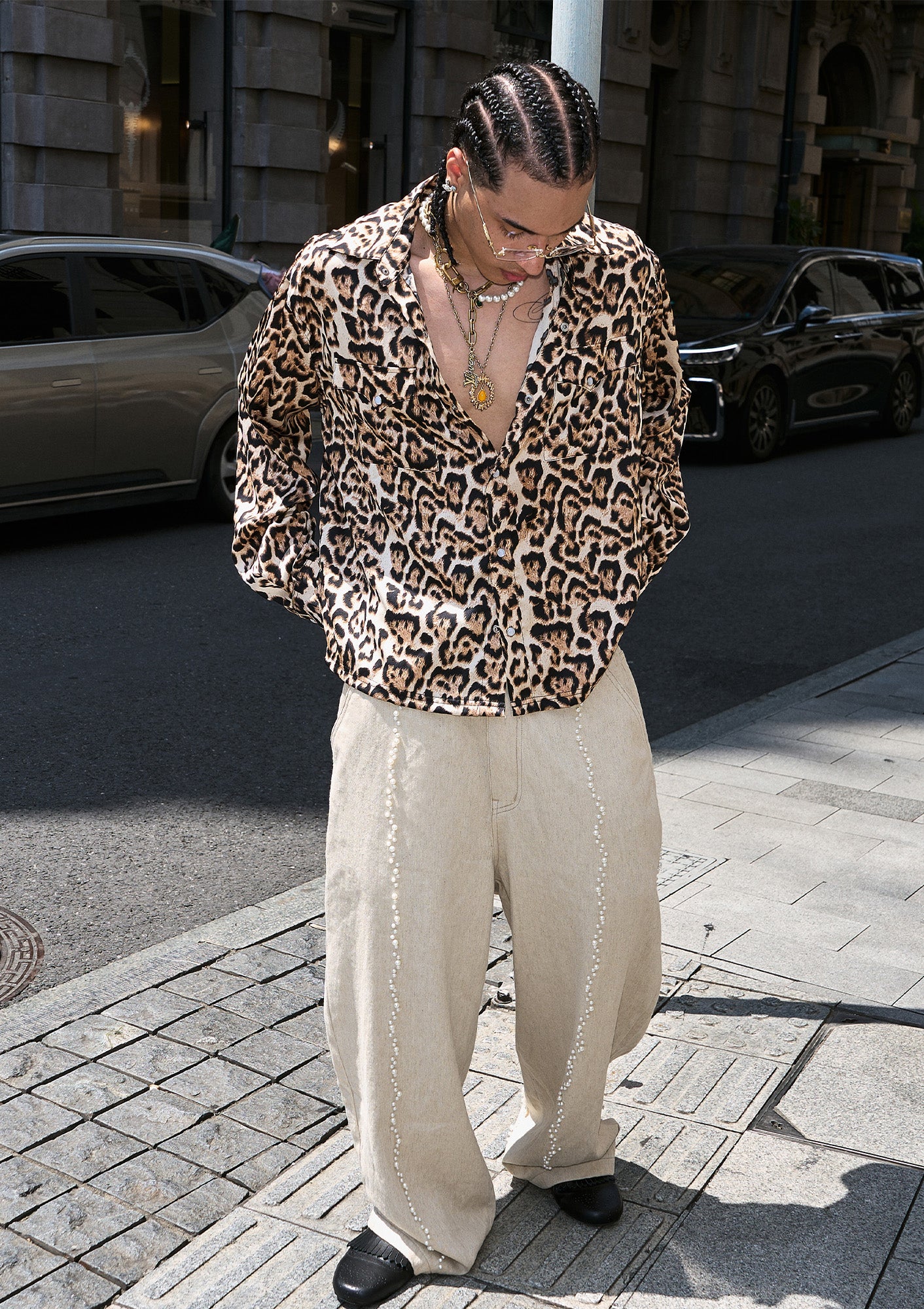 STEEPC Leopard Pearl Embellished Boxy Shirt, premium urban and streetwear designers apparel on PROJECTISR.com, STEEPC