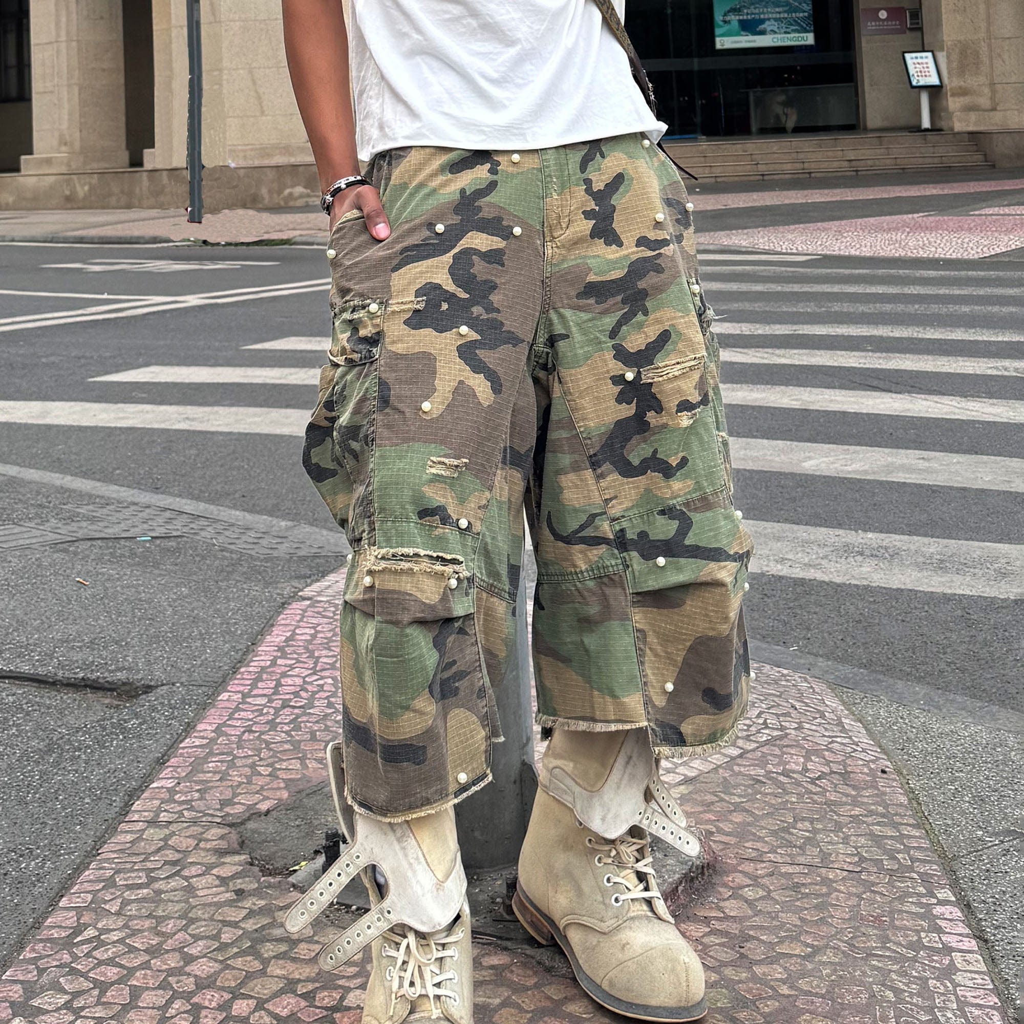 STEEPC Camo Pearl Multi-Pocket Rippled Shorts, premium urban and streetwear designers apparel on PROJECTISR.com, STEEPC
