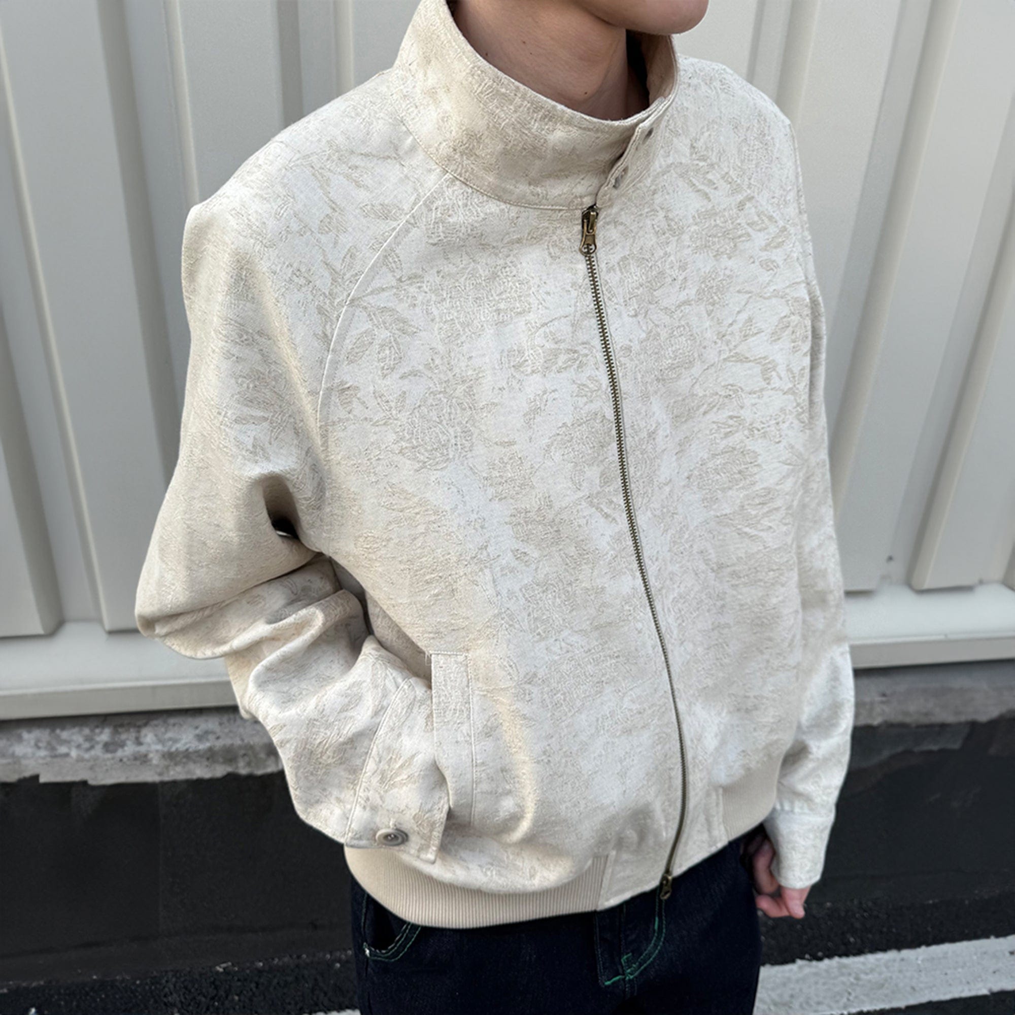 KREATE Jacquard Spider Lily Stand-Collar Wellington Jacket, premium urban and streetwear designers apparel on PROJECTISR.com, KREATE