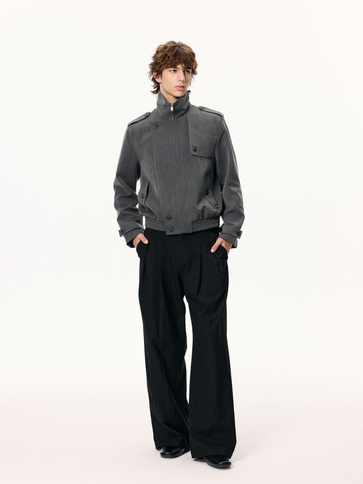 KREATE Pleated Striped Adjustable Wide-Leg Trousers