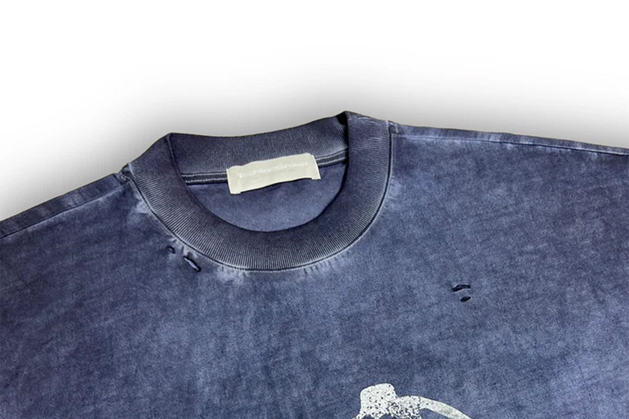 TECNINEGROUP Distressed Blue-Dyed Graphic T-Shirt, premium urban and streetwear designers apparel on PROJECTISR.com, TECNINEGROUP
