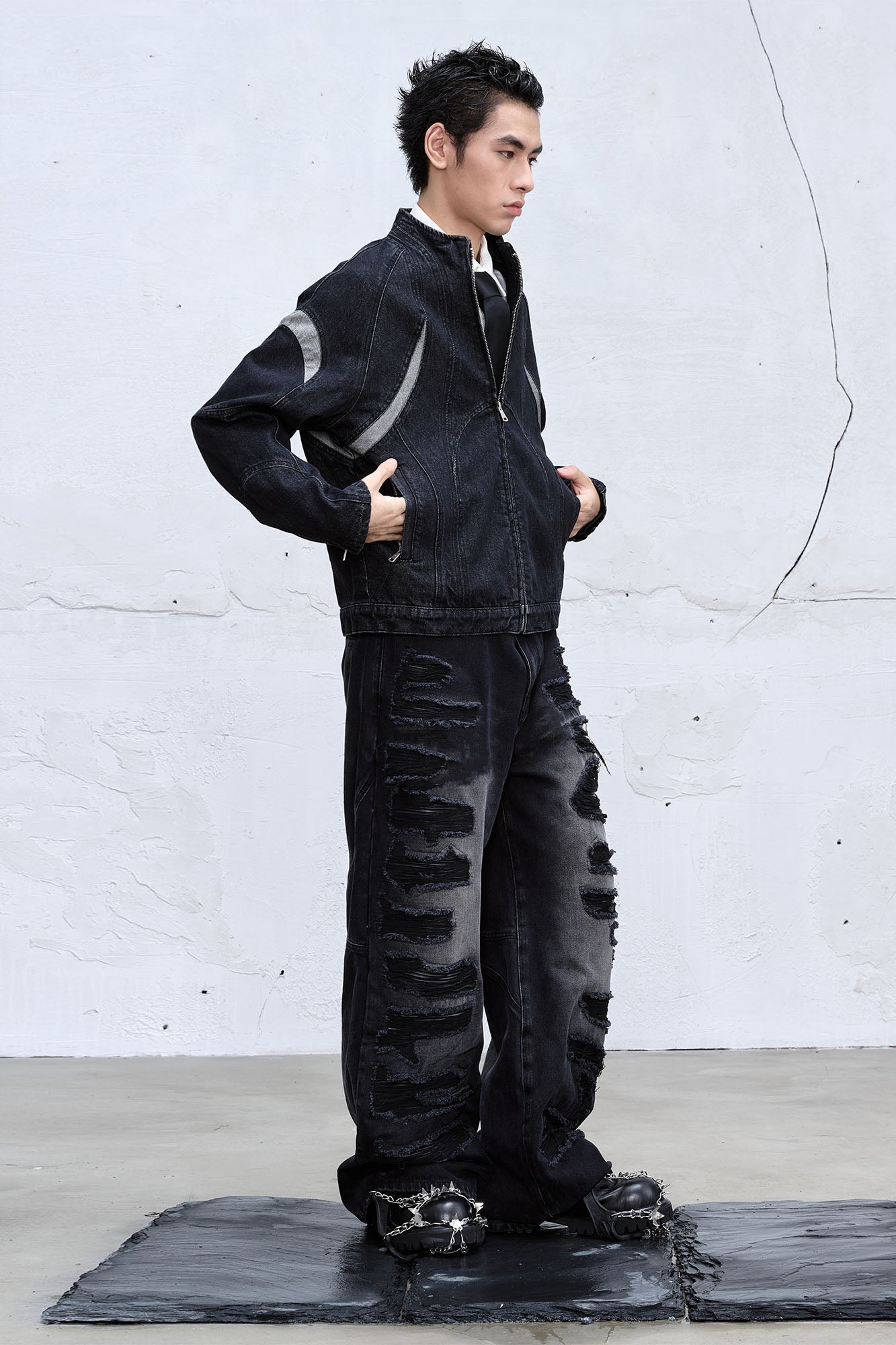 CATSSTAC Contrast Panel Denim Jacket, premium urban and streetwear designers apparel on PROJECTISR.com, CATSSTAC