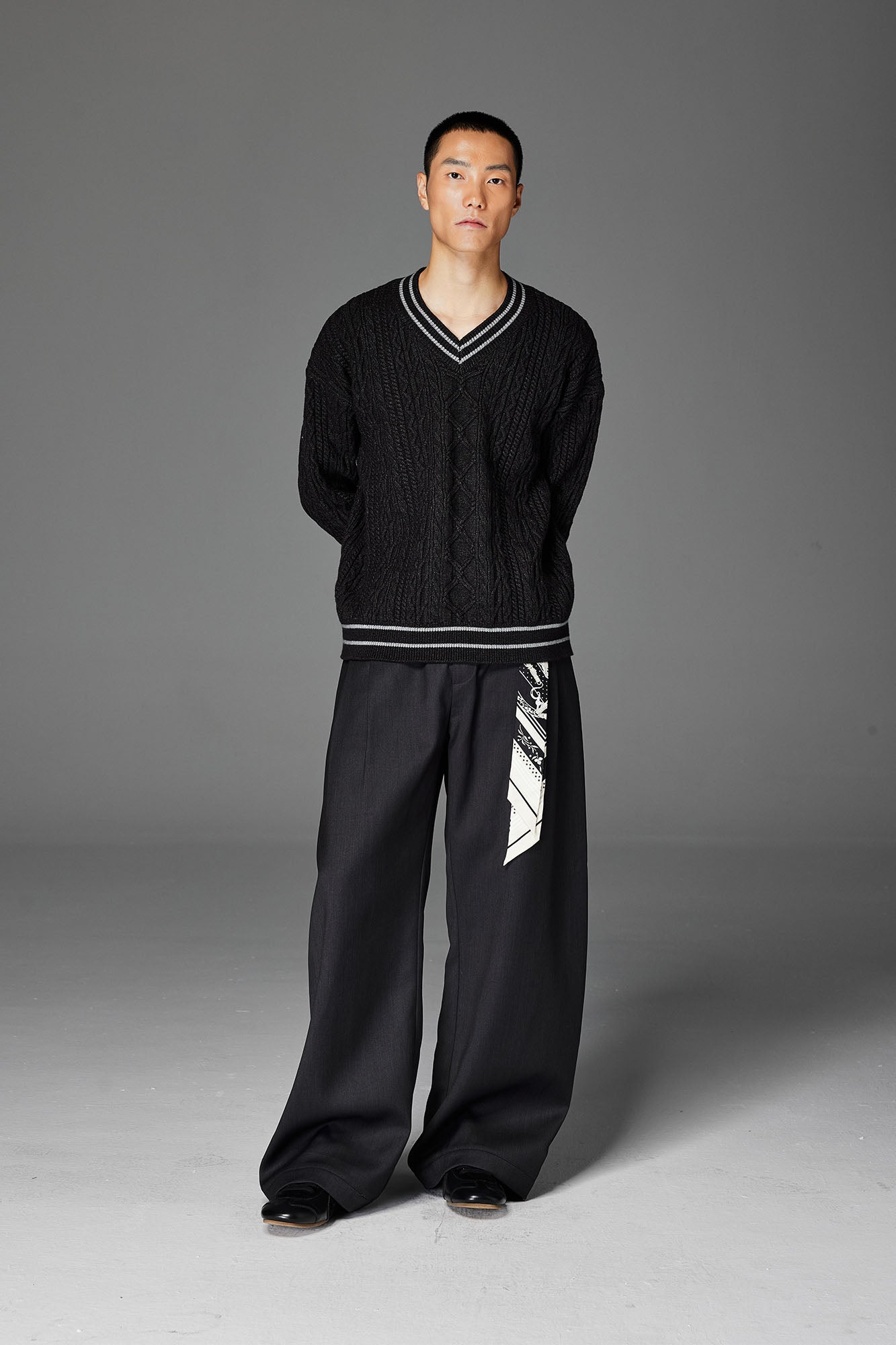 CATSSTAC Varsity V-Neck Cable-Knit Sweater, premium urban and streetwear designers apparel on PROJECTISR.com, CATSSTAC