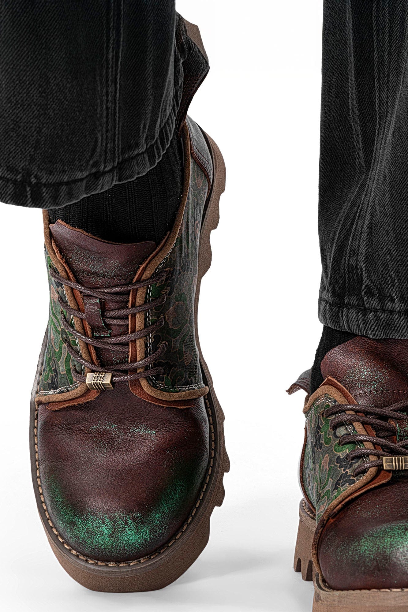 REWRITE Jacquard Floral Patina Leather Derby Shoes, premium urban and streetwear designers apparel on PROJECTISR.com, REWRITE