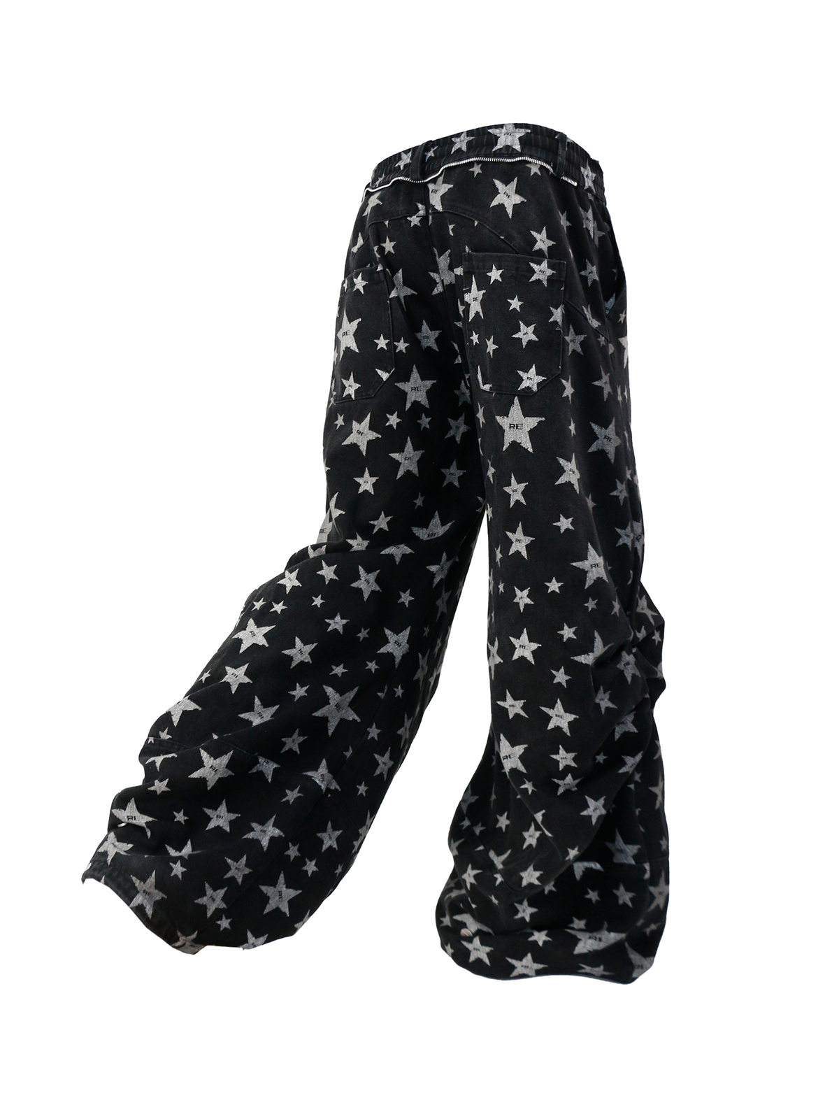 RELABEL Washed Star Full-Print Pleated Wide-Leg Jeans