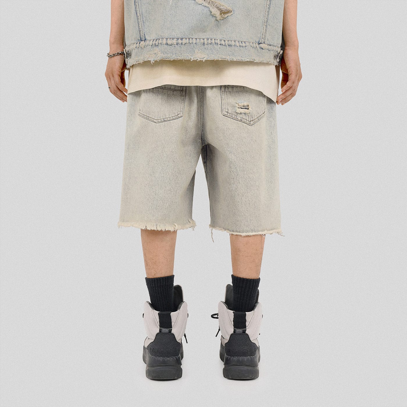 UNDERWATER Raw Edge Washed Denim Shorts, premium urban and streetwear designers apparel on PROJECTISR.com, UNDERWATER