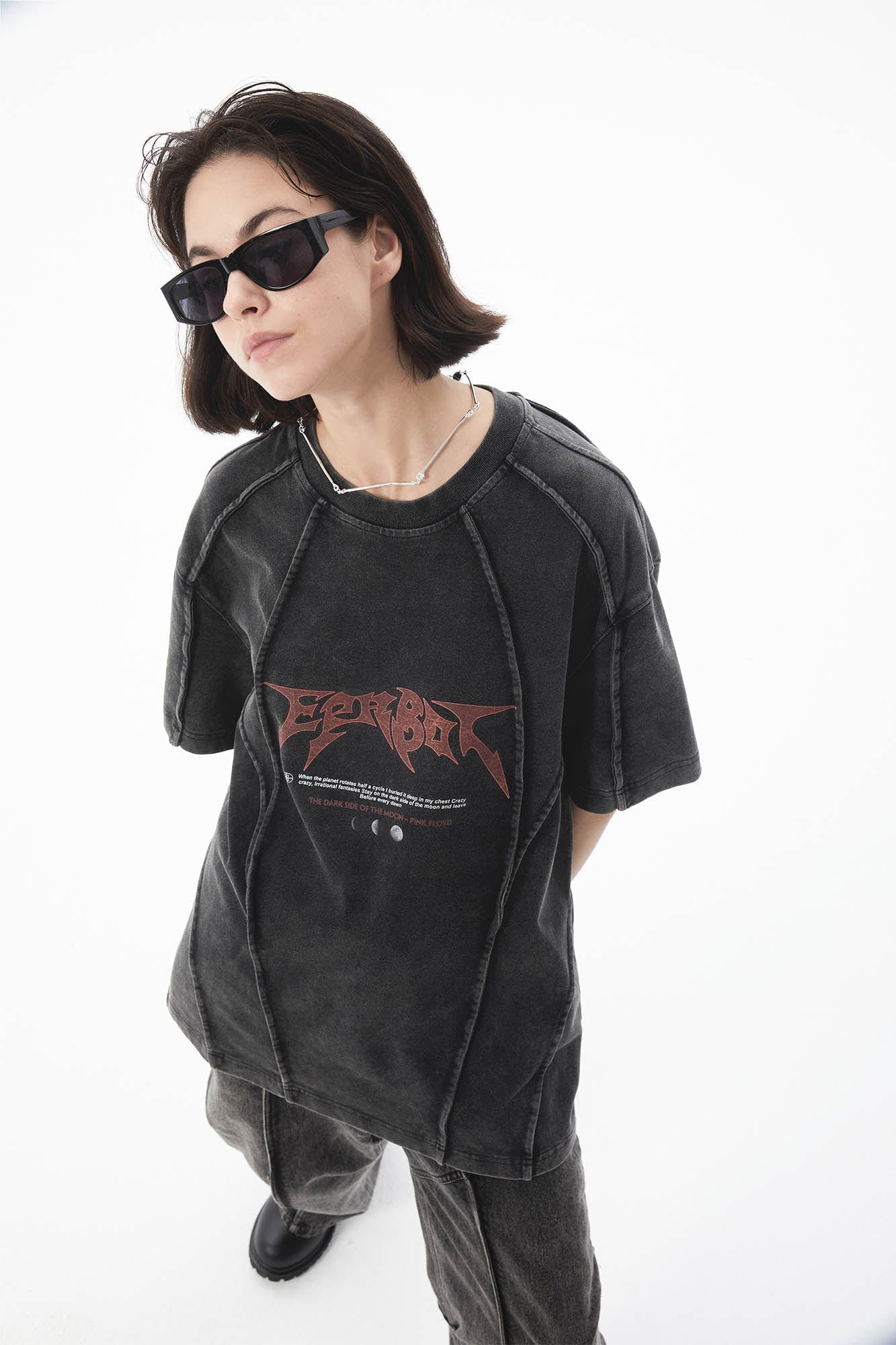 ERROR CODE ROBOT Mountain Moon Graphic Washed Spliced T-Shirt, premium urban and streetwear designers apparel on PROJECTISR.com, ERROR CODE ROBOT