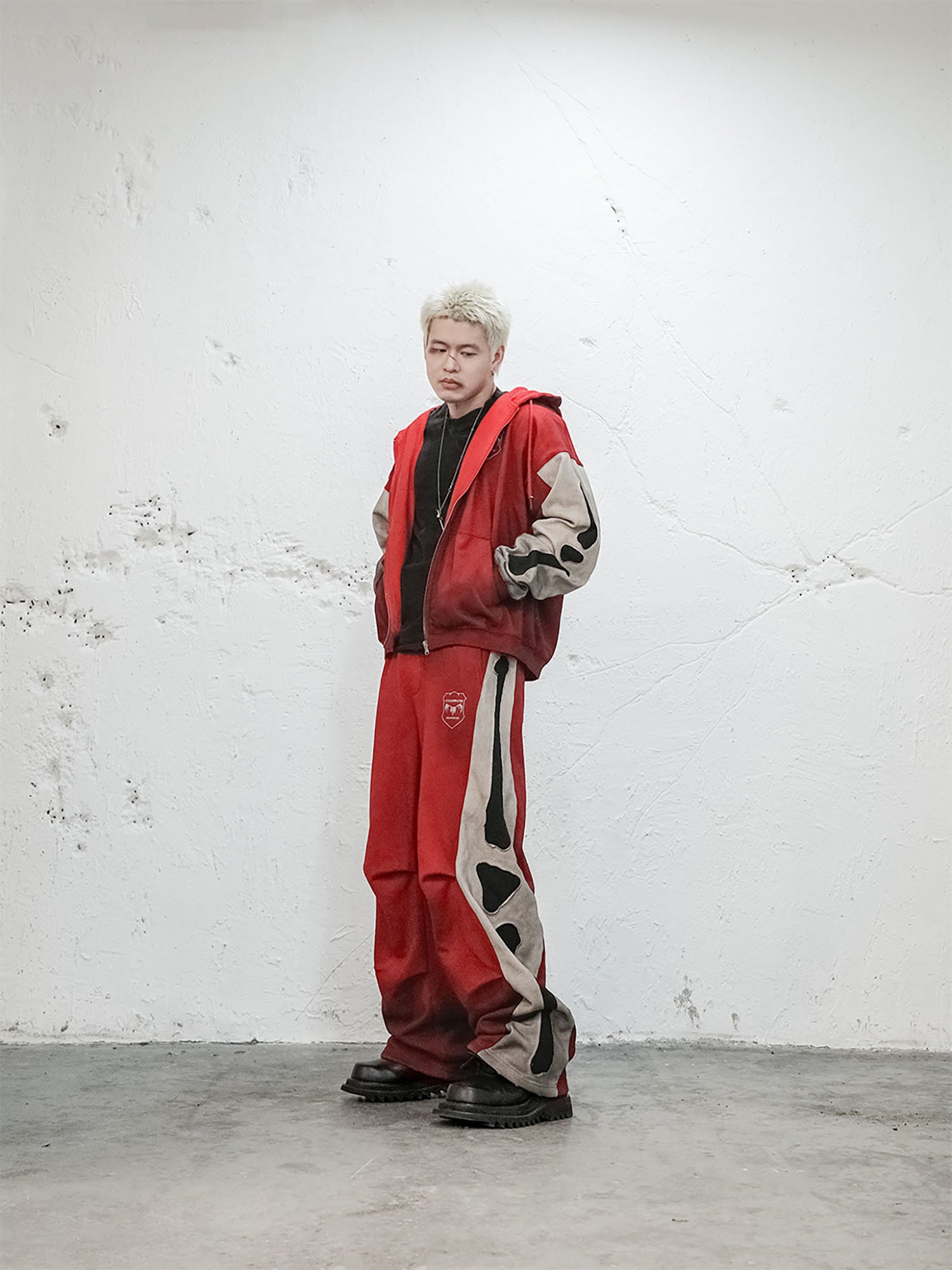 UNDERWATER Skeleton Distressed Contrast Panel Hooded Jacket