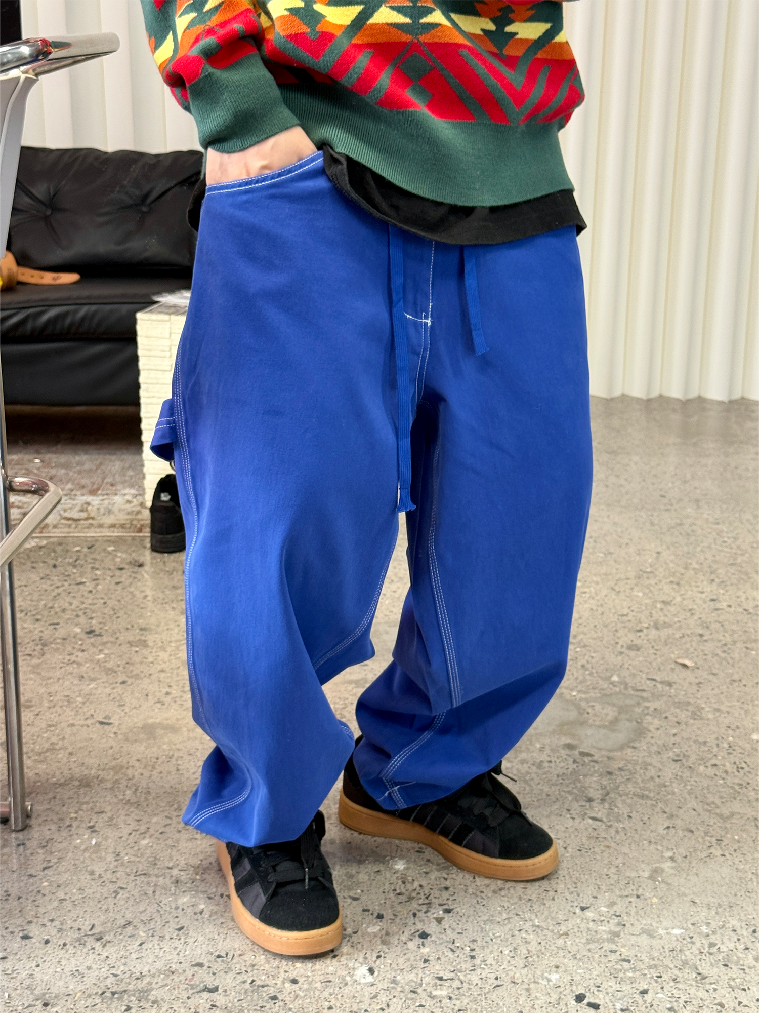 ME DA IGUAL Washed Contrast-Stitch Wide-Leg Pants