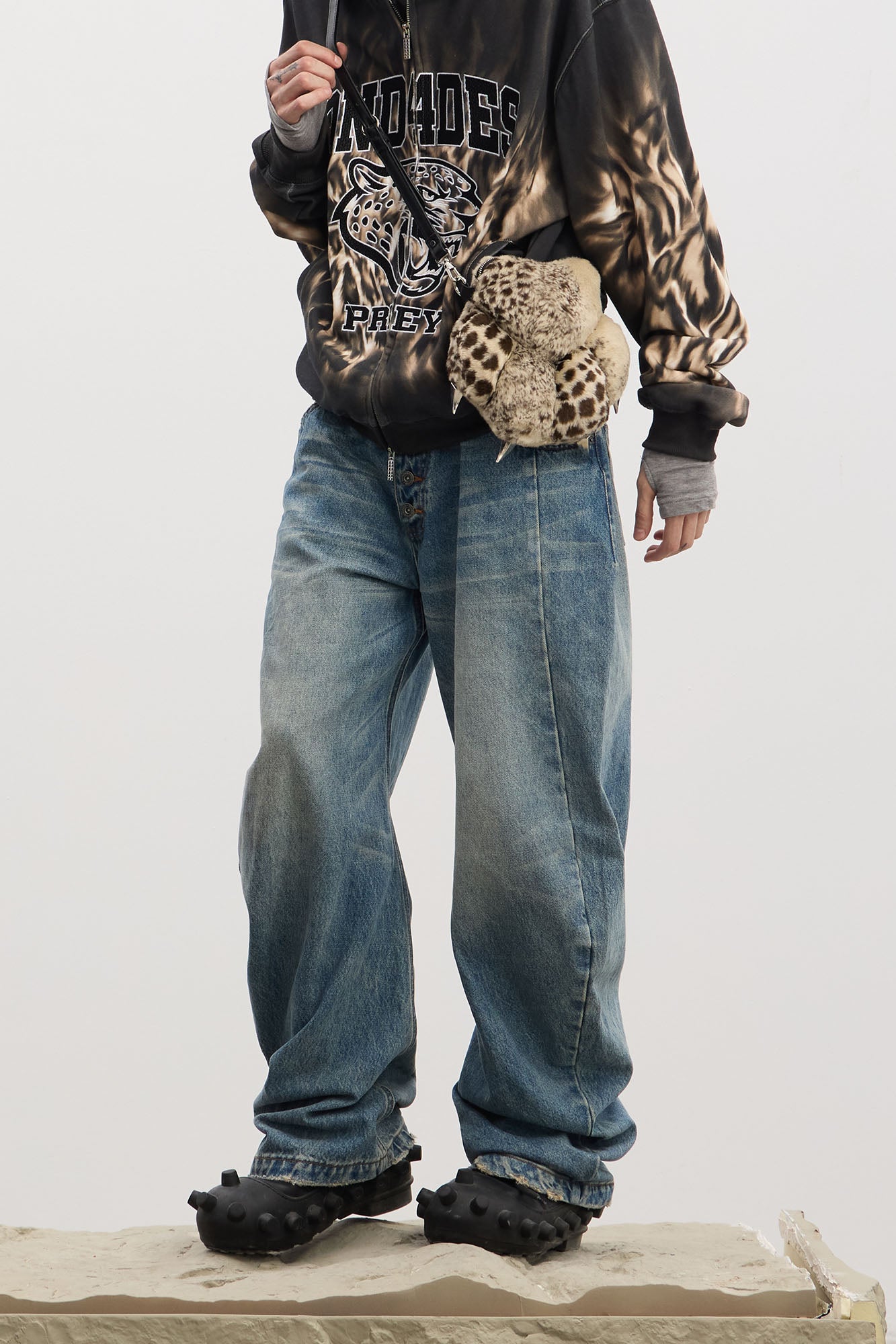DND4DES Washed Button-Up Balloon-Leg Jeans, premium urban and streetwear designers apparel on PROJECTISR.com, DND4DES
