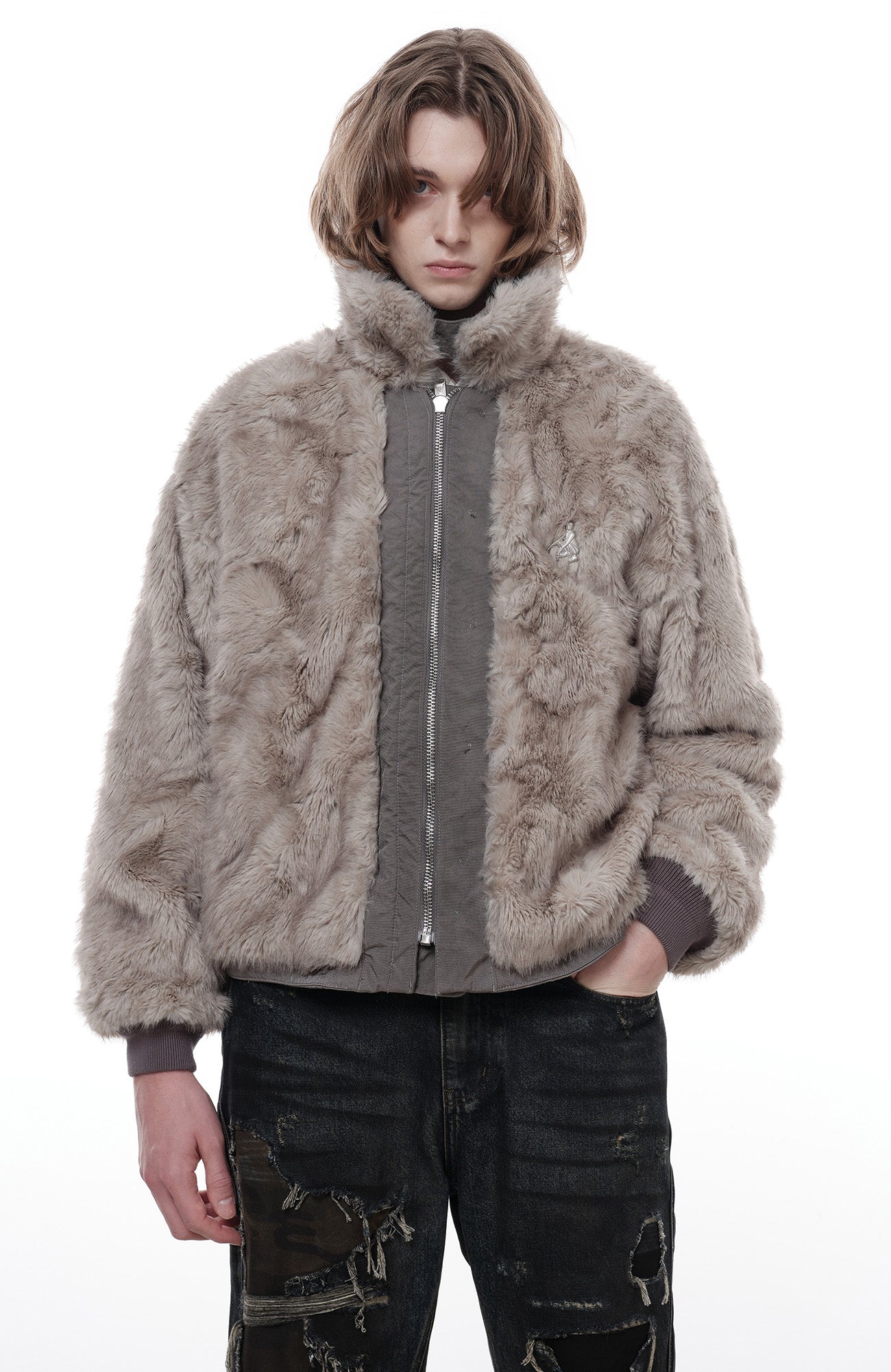 FACEONLAB Reversible Fleece Collar Deck Jacket Gray