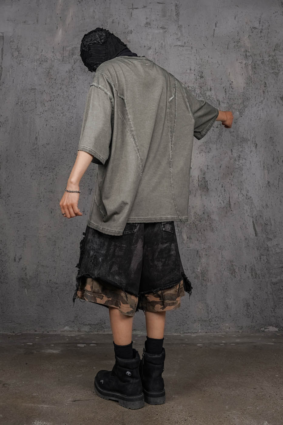 UNDERWATER Double-Layered Ripped Camo Shorts Black, premium urban and streetwear designers apparel on PROJECTISR.com, UNDERWATER