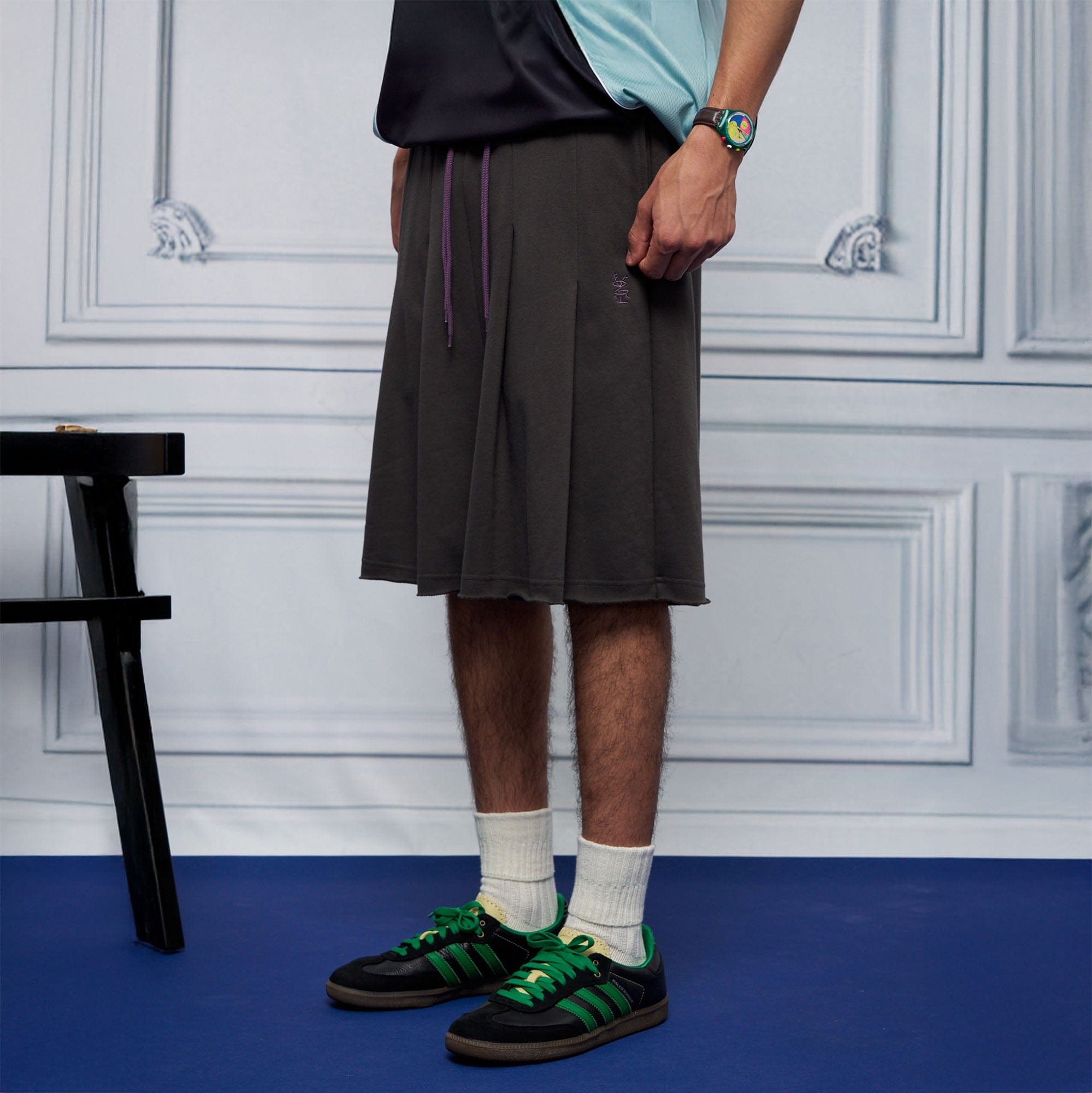 UNLIMITED MOTE Multi-Pleated Drawstring Raw-Hem Shorts, premium urban and streetwear designers apparel on PROJECTISR.com, UNLIMITED MOTE