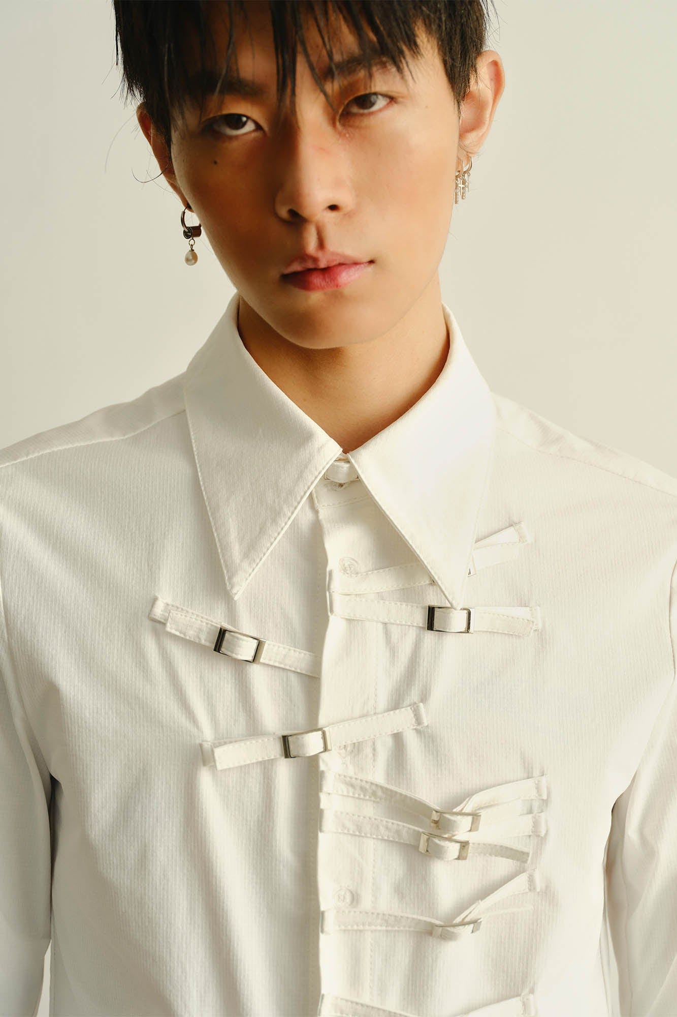 KADAKADA Asymmetrical Multi-Buckle Tailored Fit Shirt, premium urban and streetwear designers apparel on PROJECTISR.com, KADAKADA