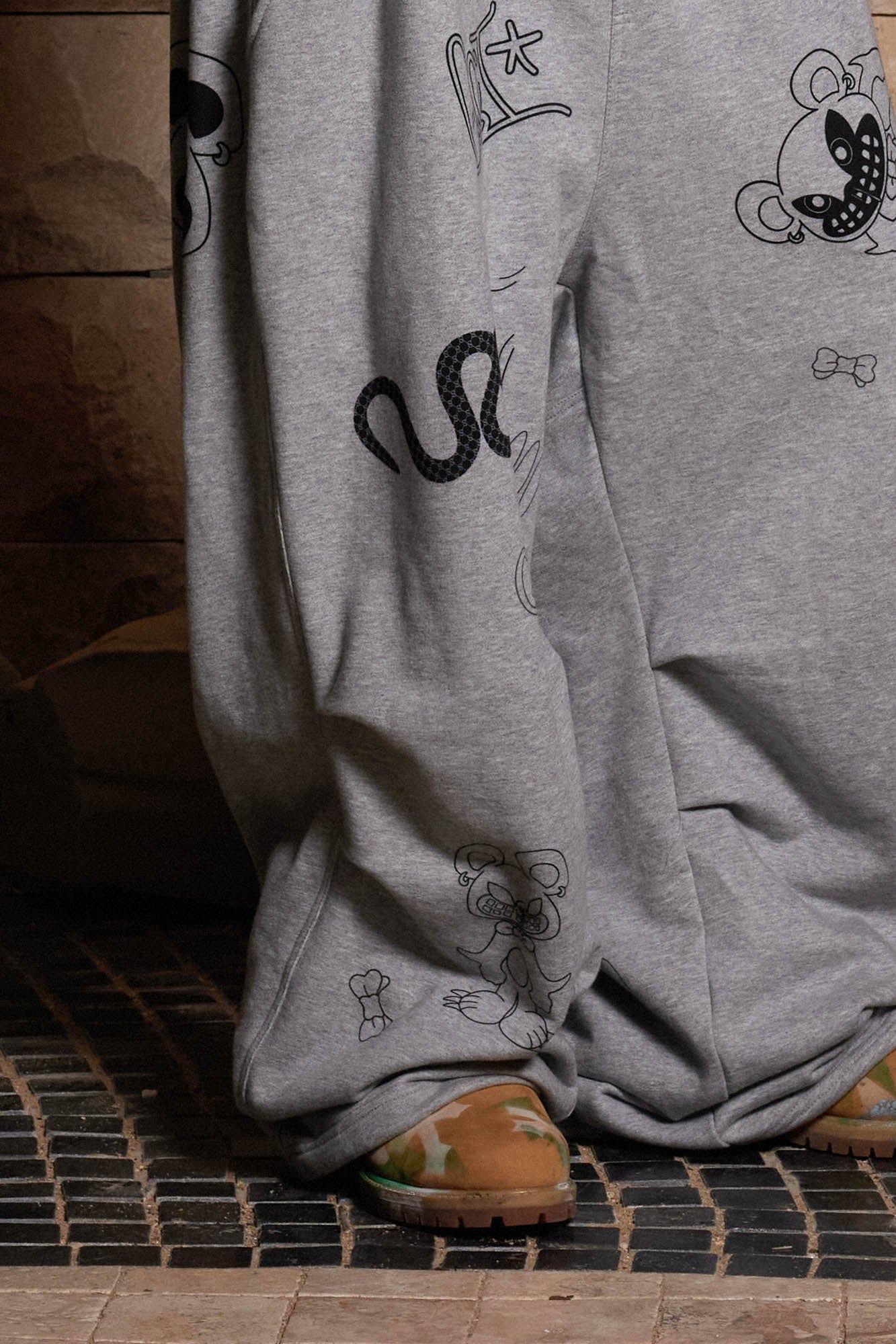 DND4DES Graffiti Crinkled Wide-Leg Sweatpants, premium urban and streetwear designers apparel on PROJECTISR.com, DND4DES
