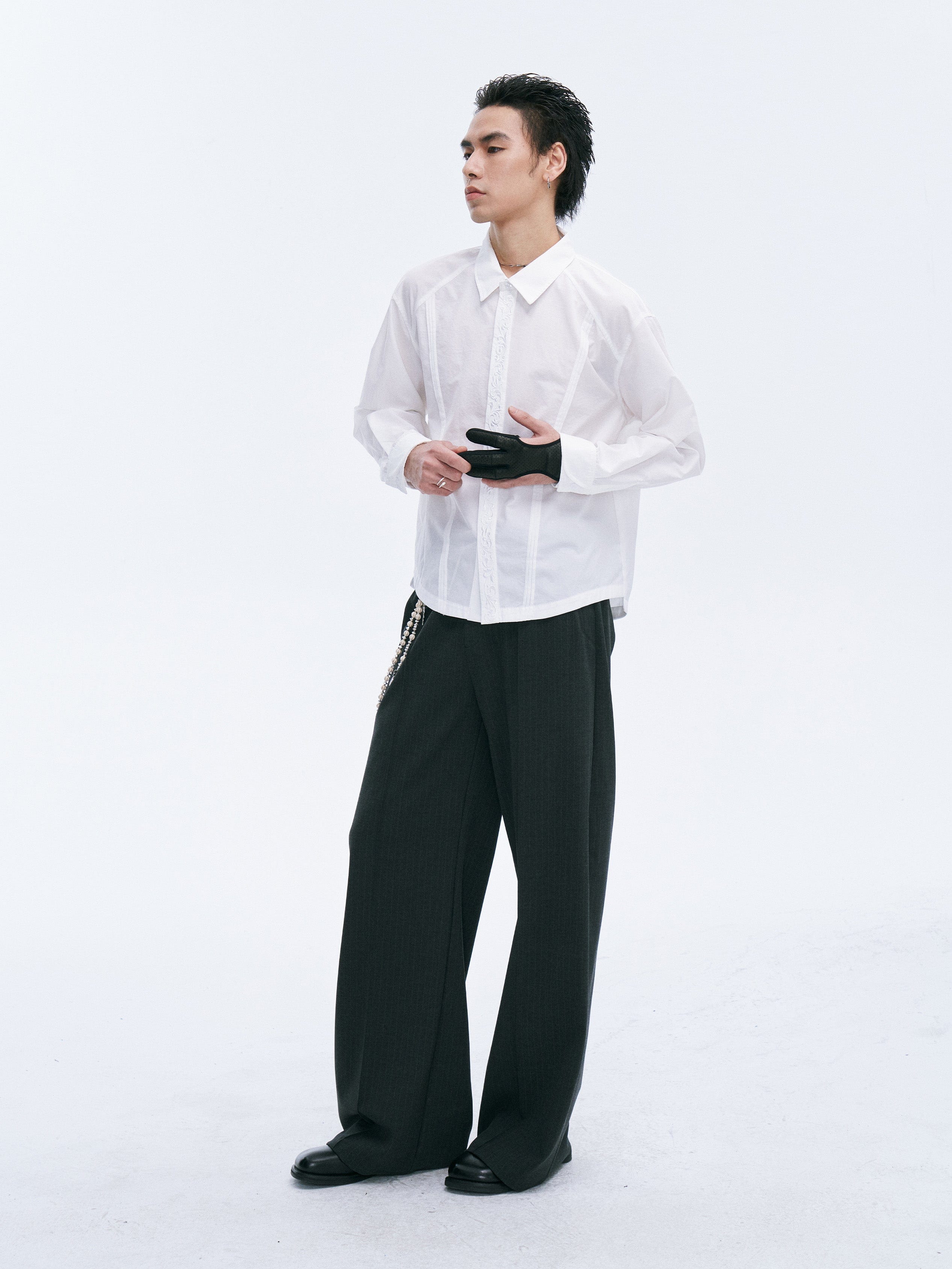CATSSTAC Classic Pinstripe Wide-Leg Pants, premium urban and streetwear designers apparel on PROJECTISR.com, CATSSTAC