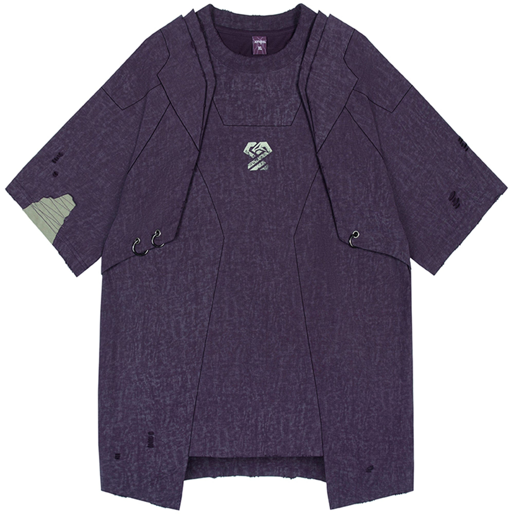 XIPHEVIL Deconstructed Distressed Logo Metal Ring T-Shirt, premium urban and streetwear designers apparel on PROJECTISR.com, XIPHEVIL