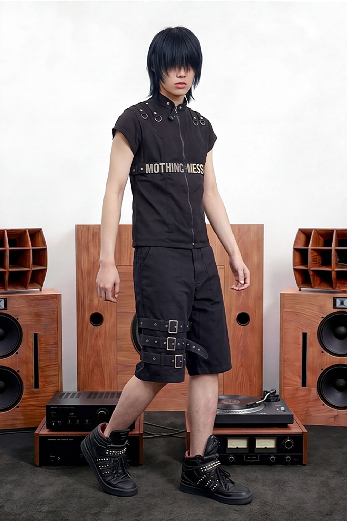 NOTHINGNESS WORLD Washed Buckle-Strap Cargo Shorts