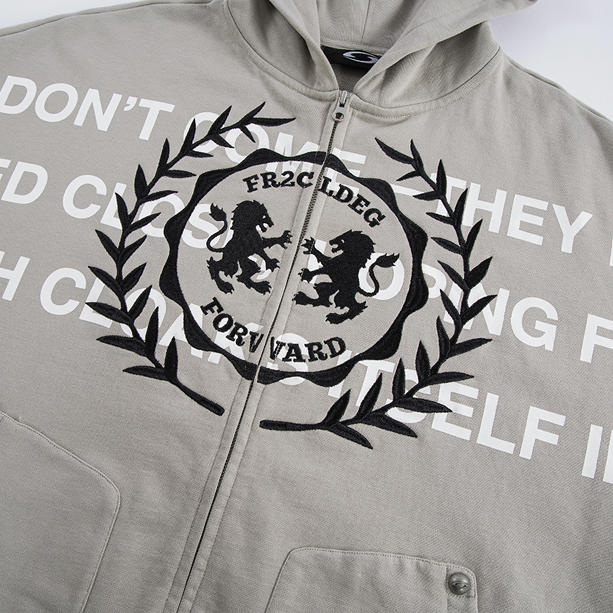 F2CE Embroidery Slogan Graphic Zip-Up Hoodie