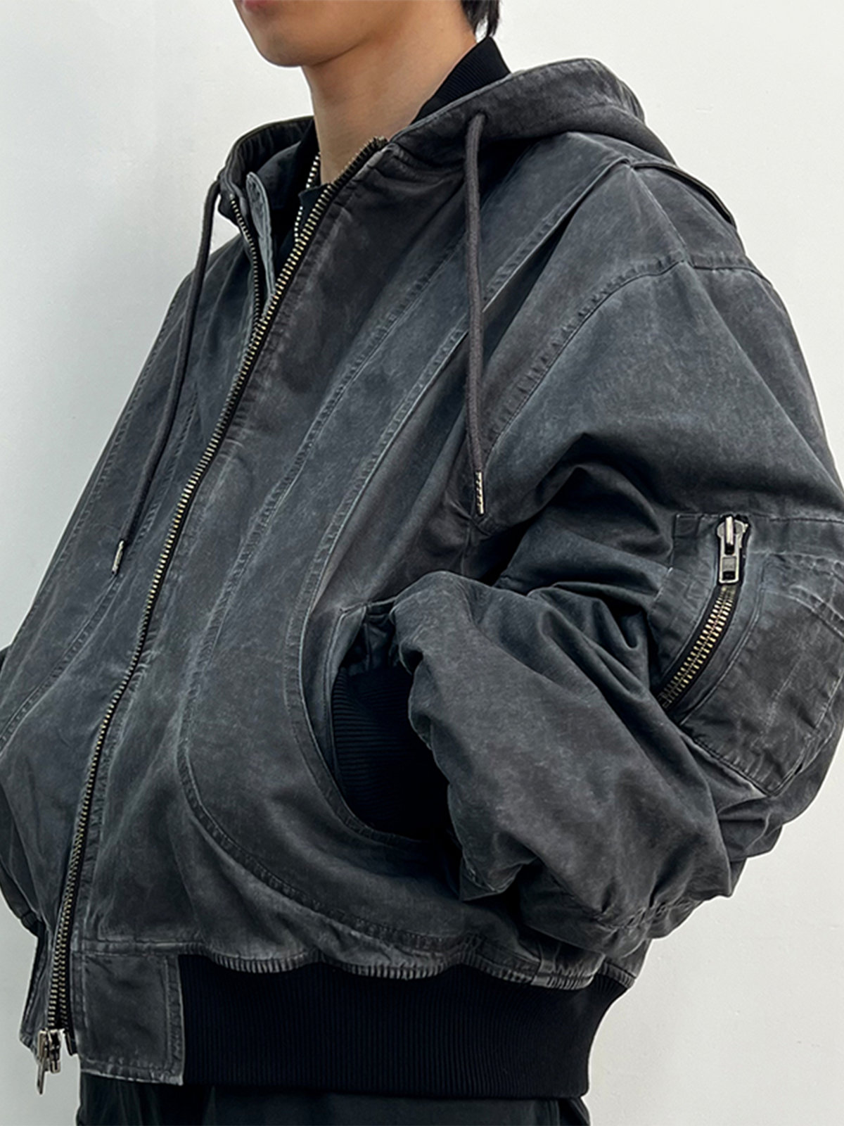 AVINMADE Washed Stitch Hooded Bomber Jacket
