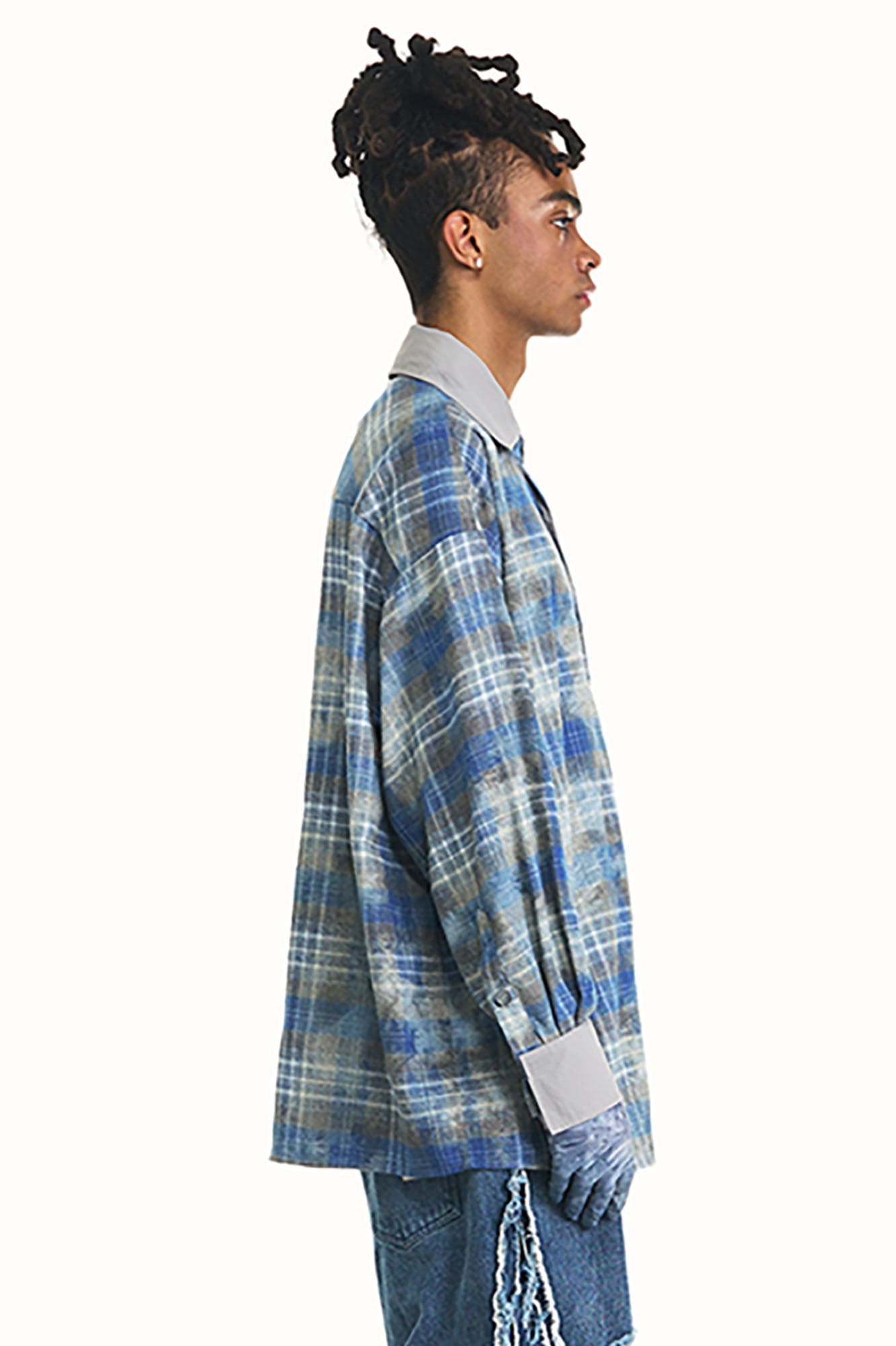 RELABEL Washed Plaid Tie-Dye Contrast-Collar Shirt, premium urban and streetwear designers apparel on PROJECTISR.com, RELABEL