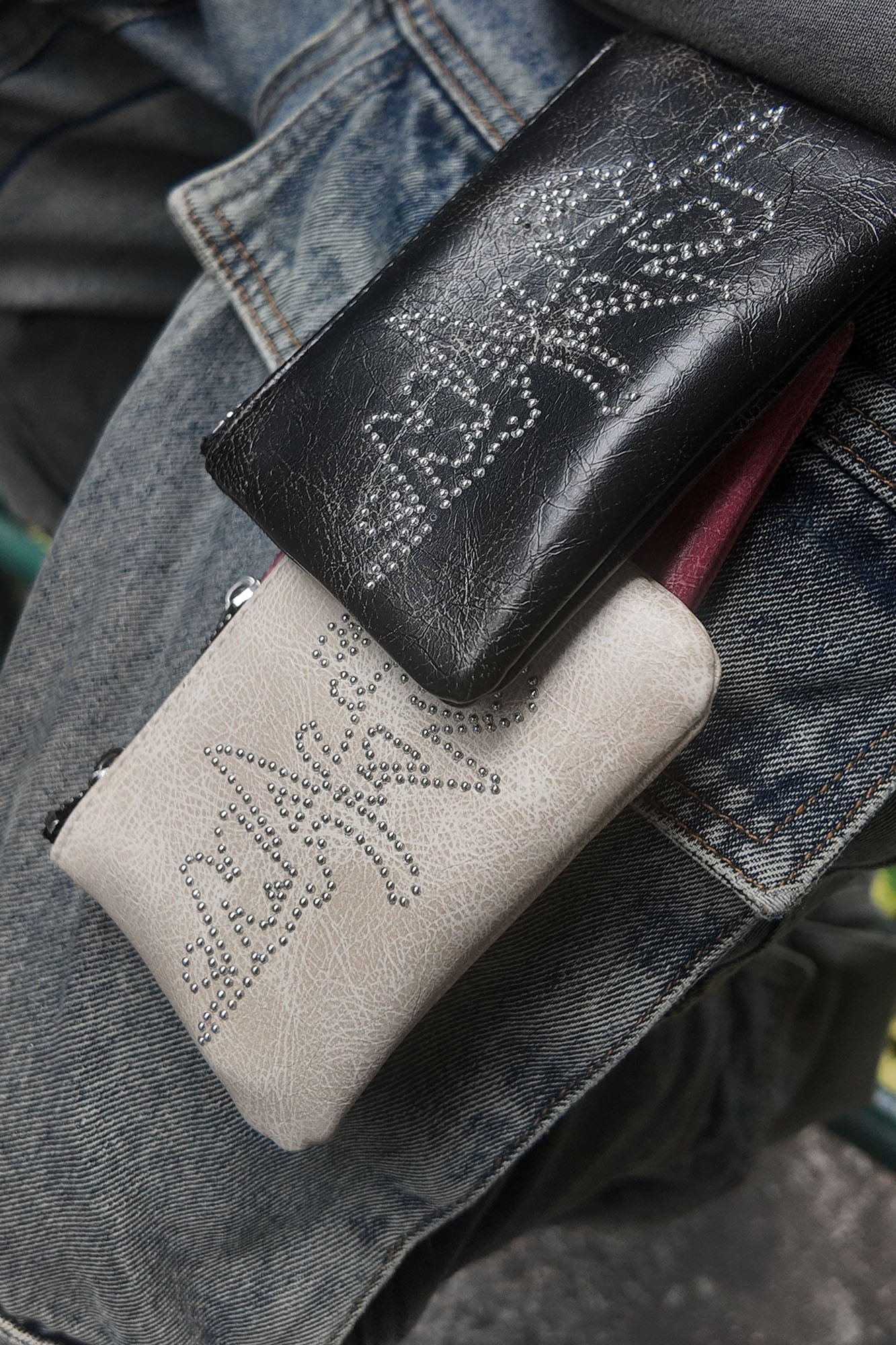 MAKEMORE Cracked Faux Leather Studded Mini Pouch
