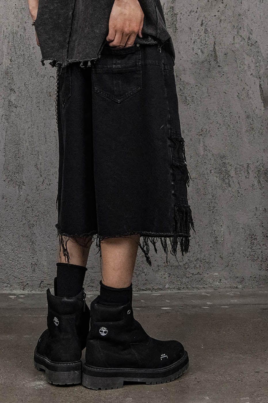 UNDERWATER Heavily Frayed Layered Denim Shorts, premium urban and streetwear designers apparel on PROJECTISR.com, UNDERWATER
