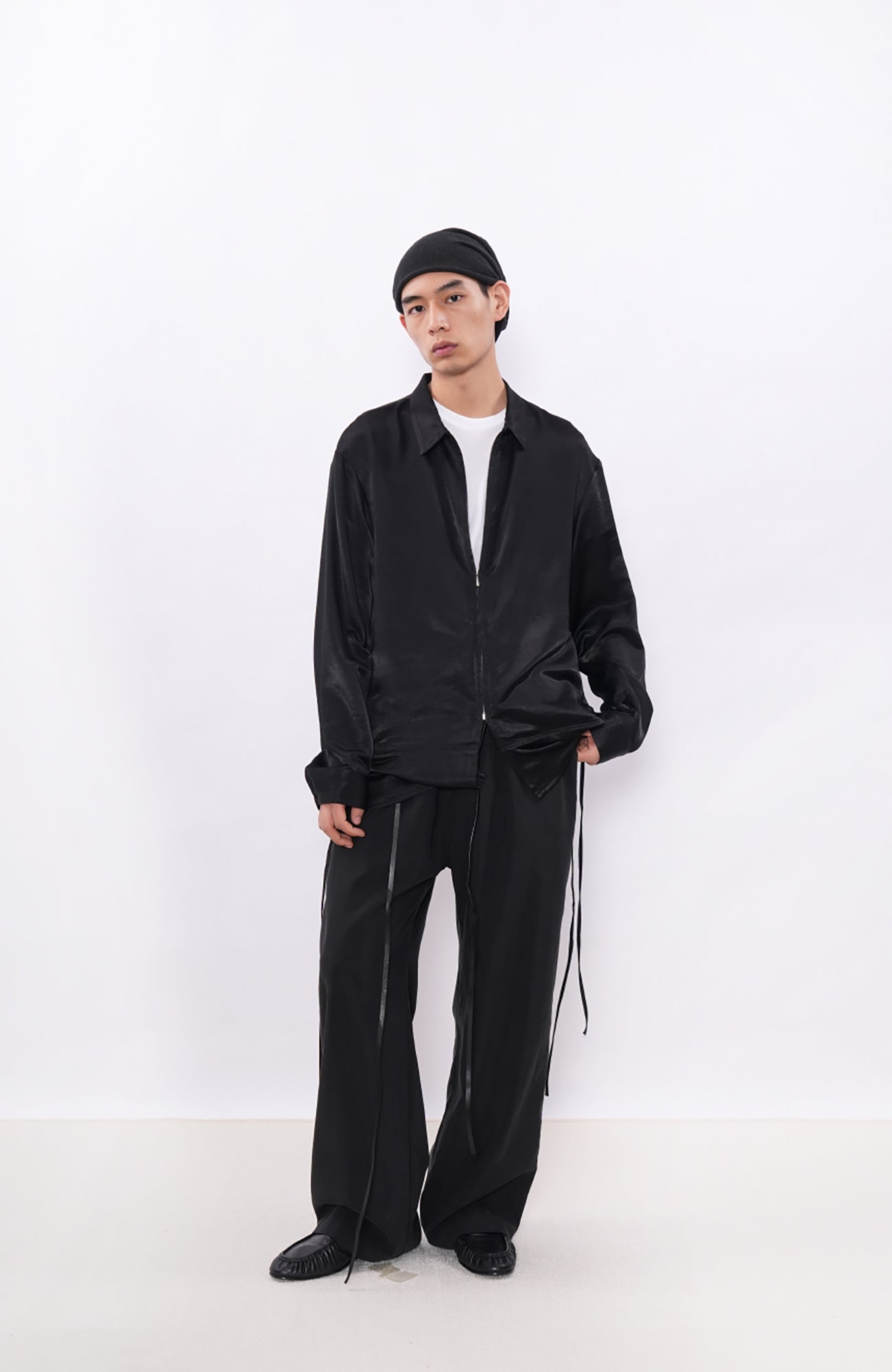 7440 37 1 Satin-Sheen Side-Drawstring Zip Shirt, premium urban and streetwear designers apparel on PROJECTISR.com, 7440 37 1