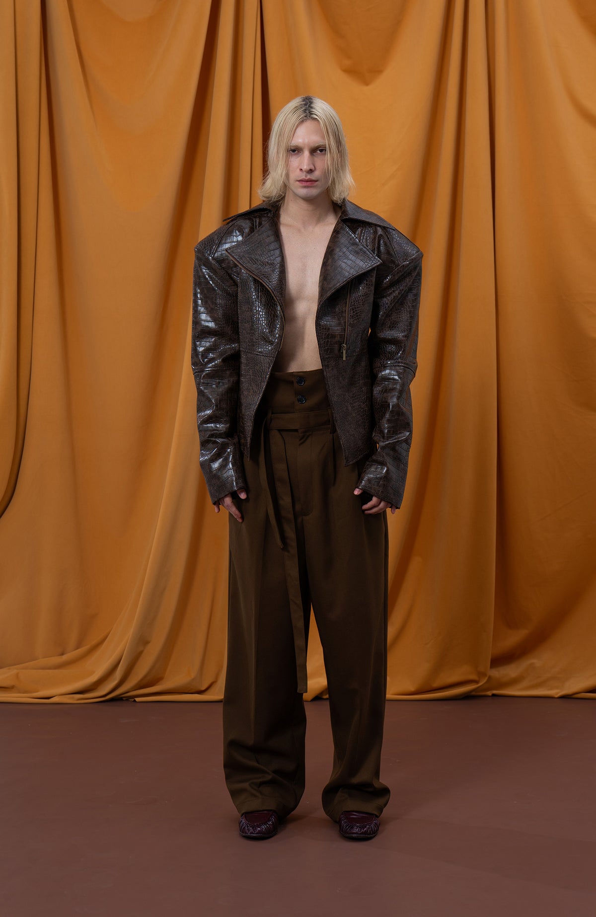 CLP Retro Croc-Embossed Cinched-Waist Biker Jacket